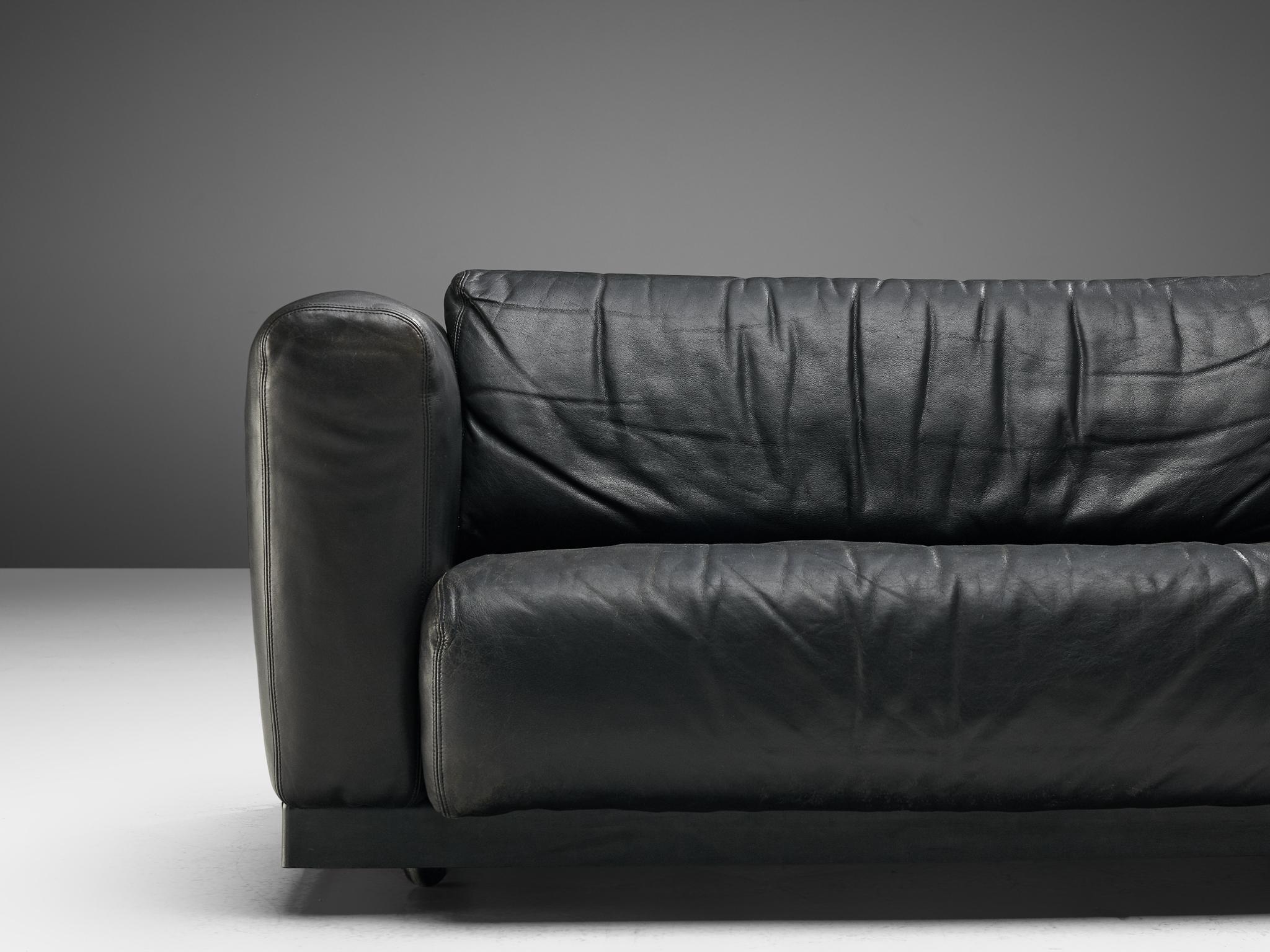 Italian Cini Boeri for Knoll Pair of Love Seats in Black Leather