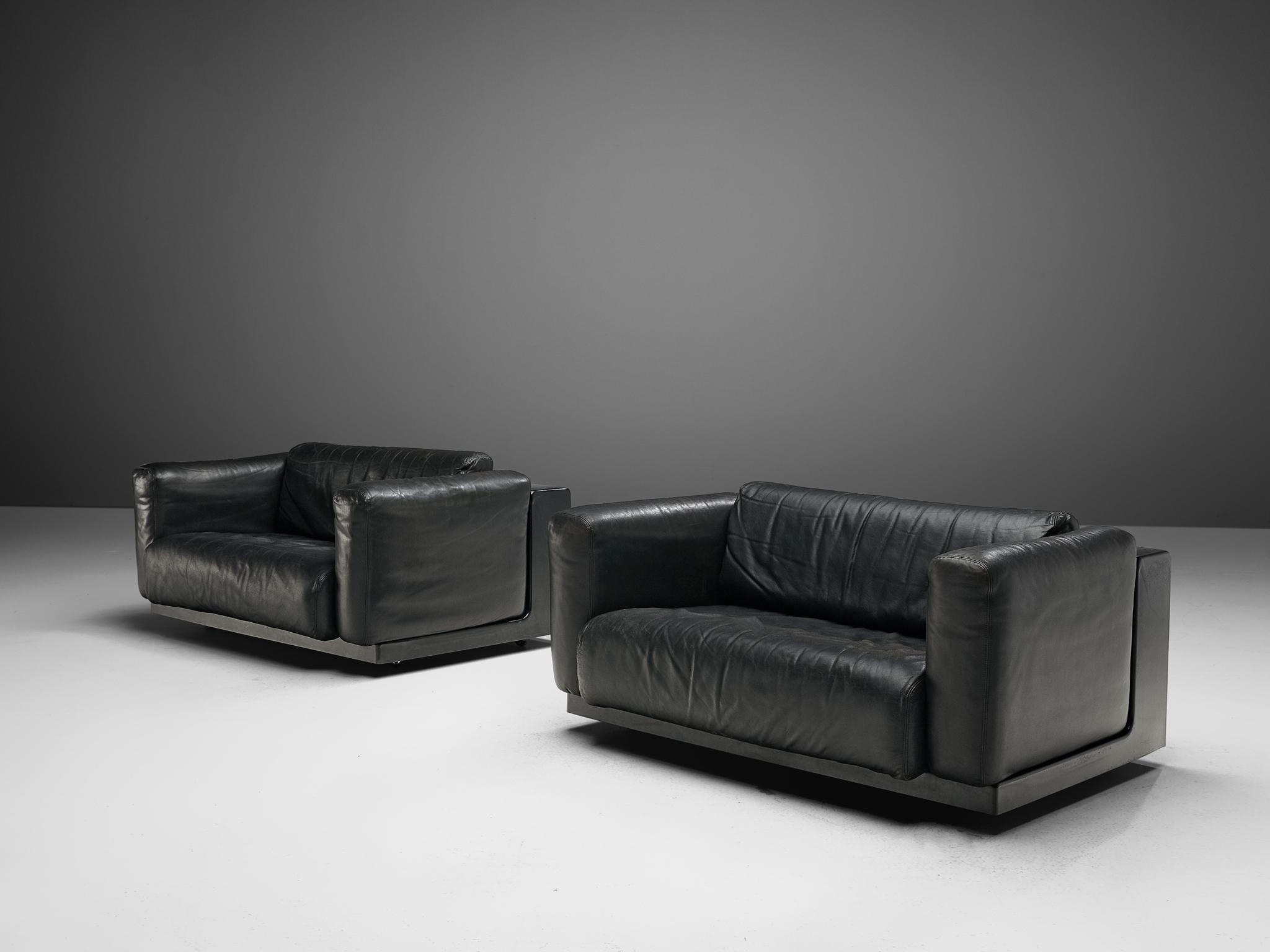 Cini Boeri for Knoll Pair of Love Seats in Black Leather 3