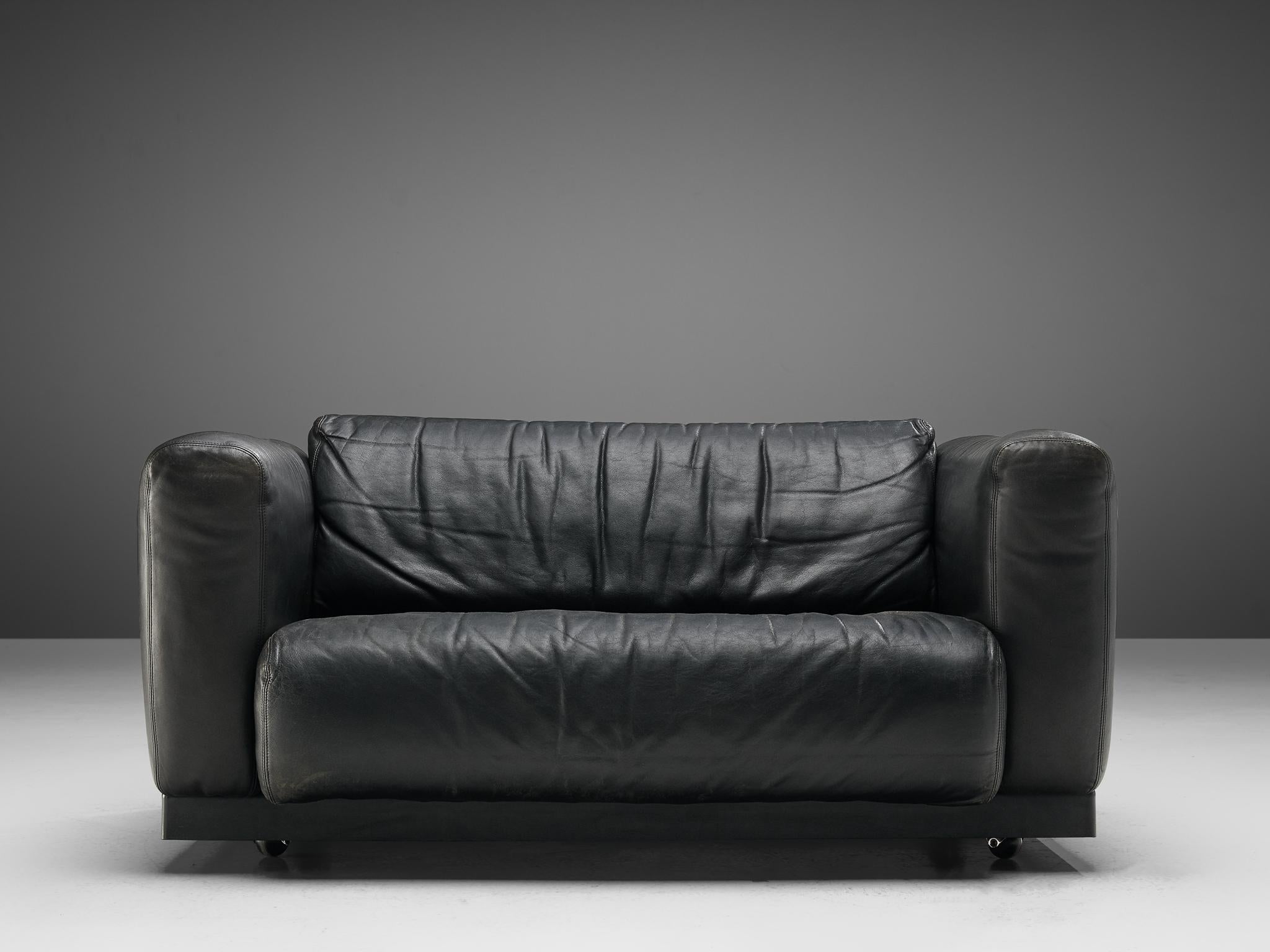 Mid-Century Modern Cini Boeri for Knoll Pair Seat in Black Leather