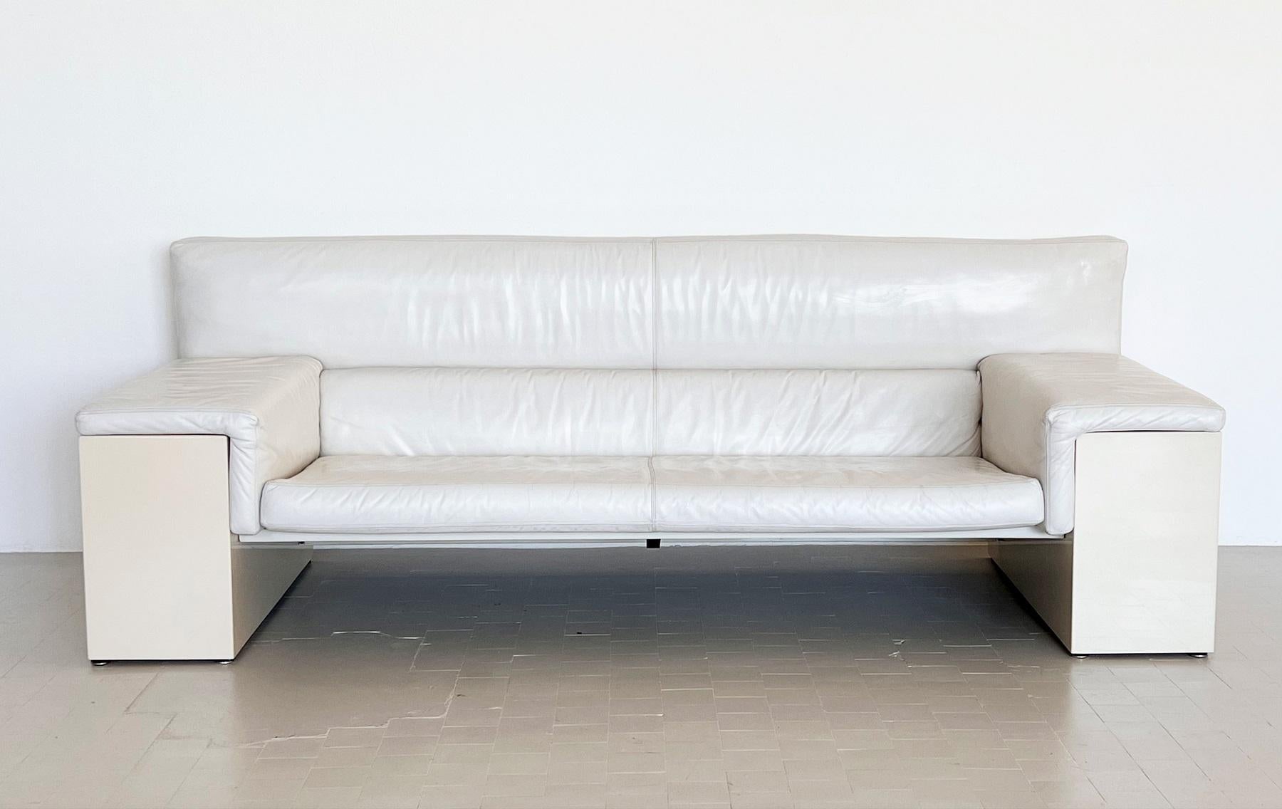 Cini Boeri for Knoll Three Seater Sofa 'Brigadier' in White Leather, 1970s 9