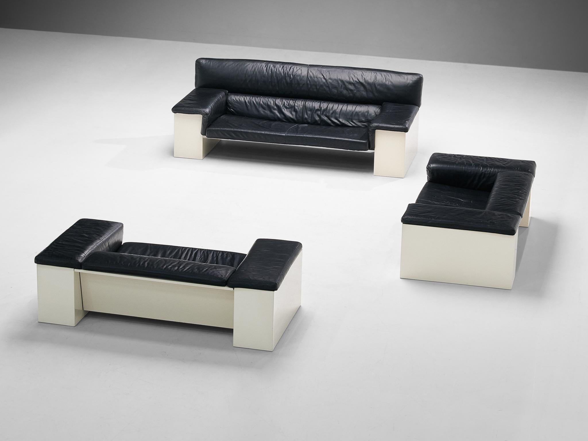 Cini Boeri for Knoll Three Seater Sofa in Black Leather For Sale 2