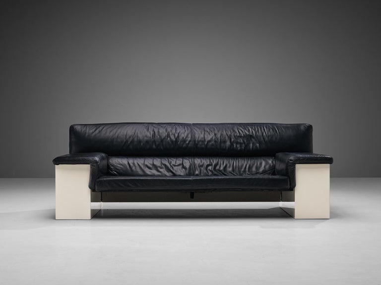 Italian Cini Boeri for Knoll Three Seater Sofa in Black Leather For Sale
