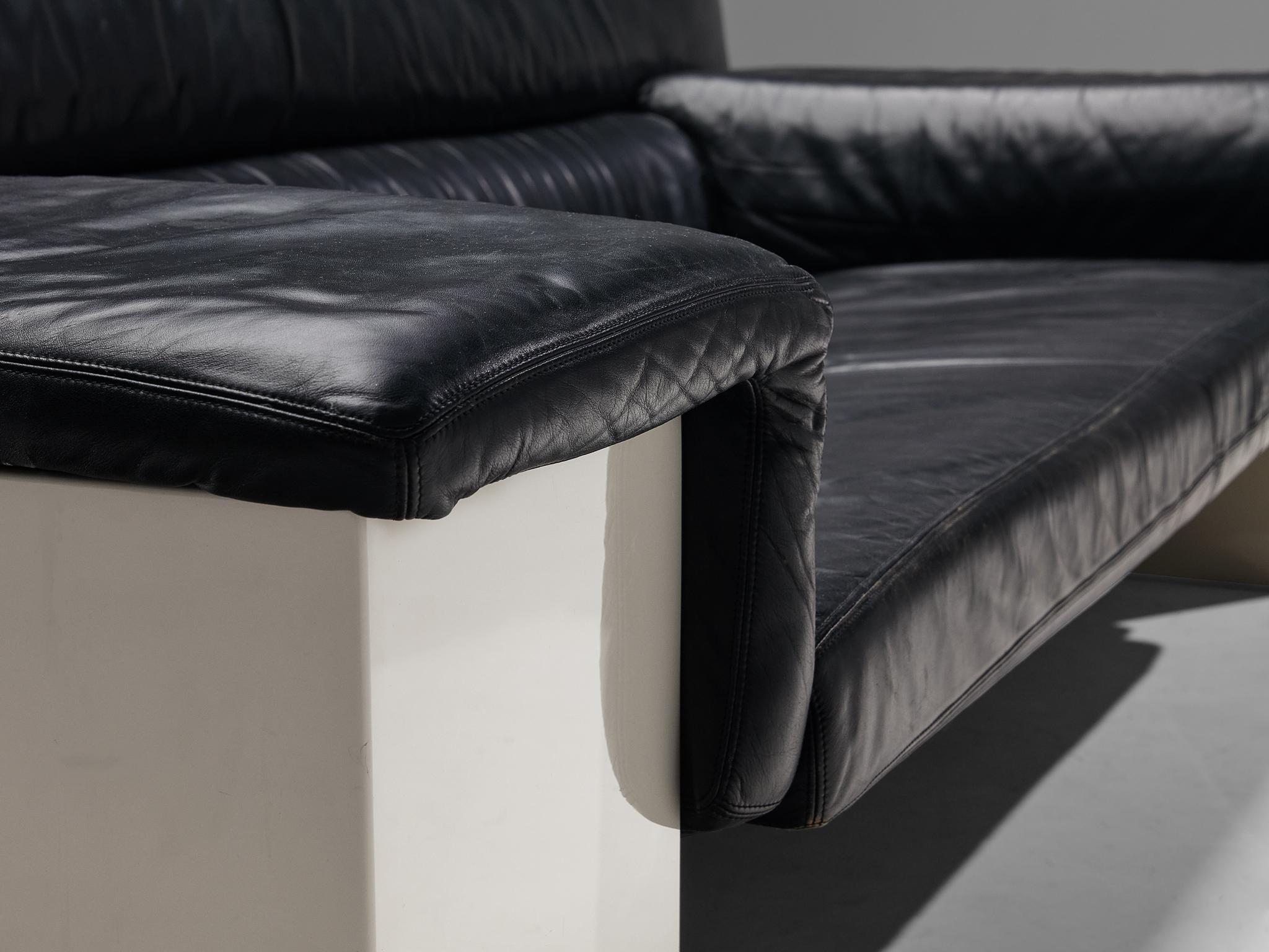 Post-Modern Cini Boeri for Knoll Three Seater Sofa in Black Leather For Sale