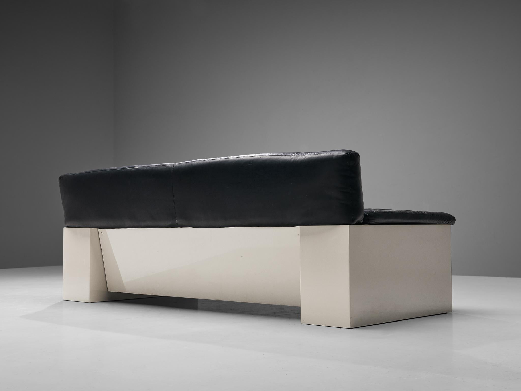 Italian Cini Boeri for Knoll Three Seater Sofa in Black Leather