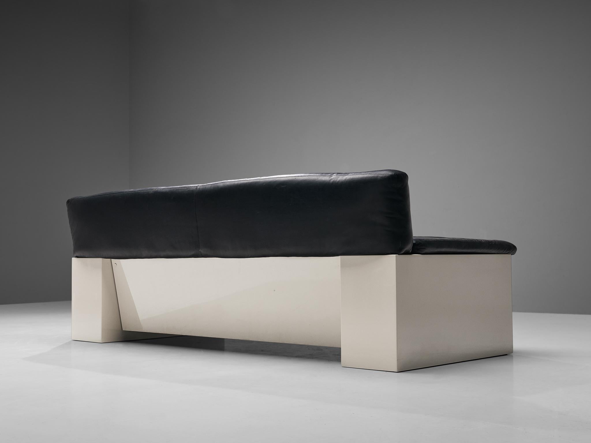 Cuir Cini Boeri pour Knoll Canapé trois places en cuir noir en vente