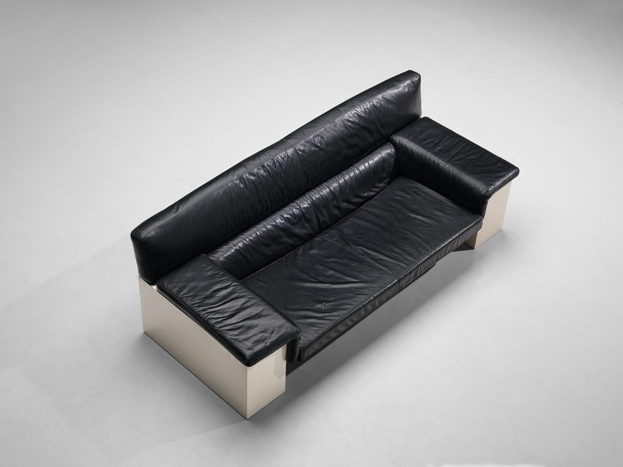 Late 20th Century Cini Boeri for Knoll Three Seater Sofa in Black Leather For Sale