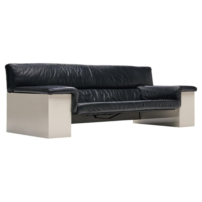 Cini Boeri for Knoll Three Seater Sofa in Black Leather For Sale