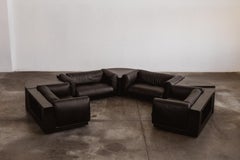 Cini Boeri "Gradual System" Armchairs for Gavina, Black Leather, 1970, Set of 4