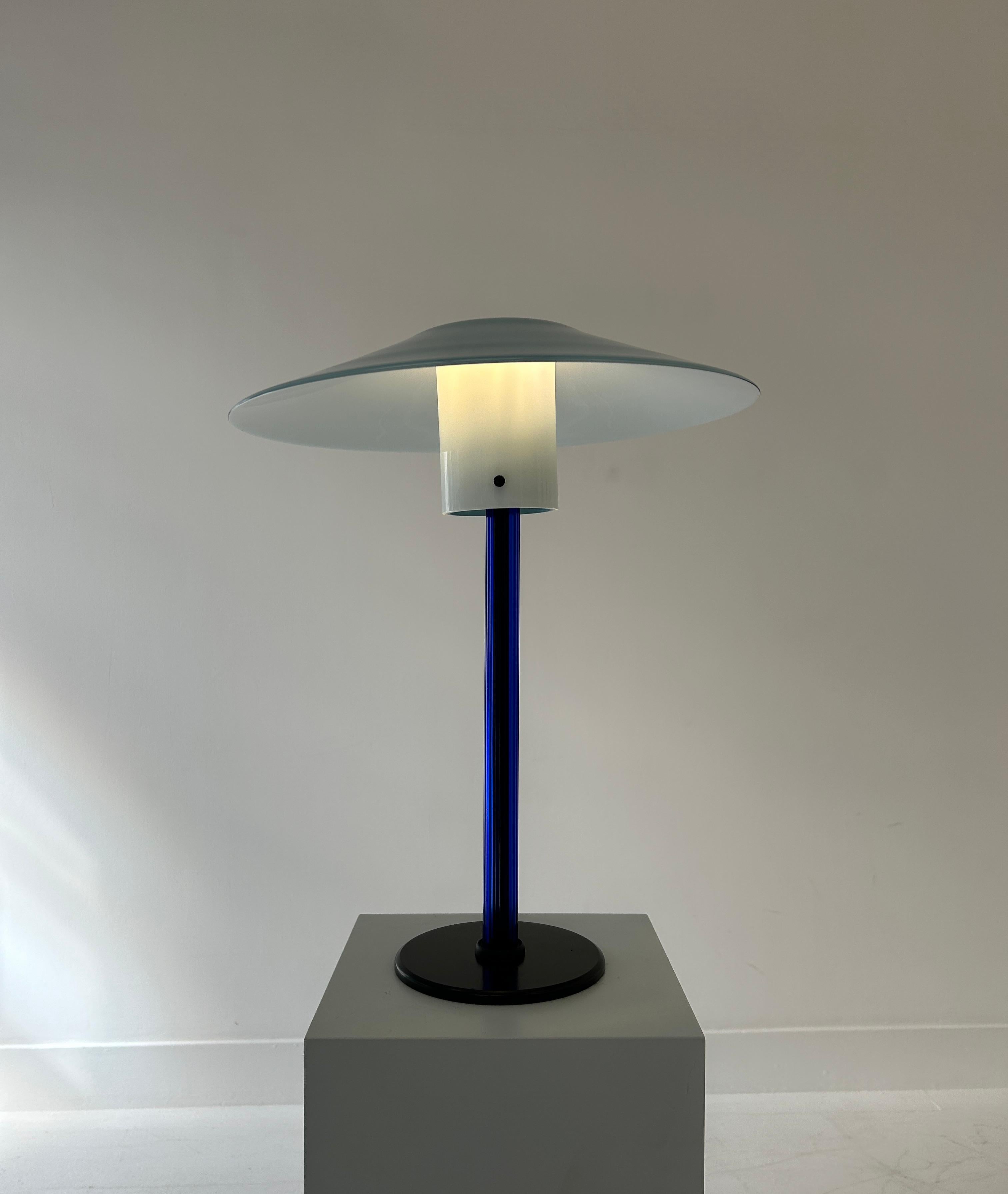 Cini Boeri Hand Blown Murano Glass Blue Table Lamp For Sale 3
