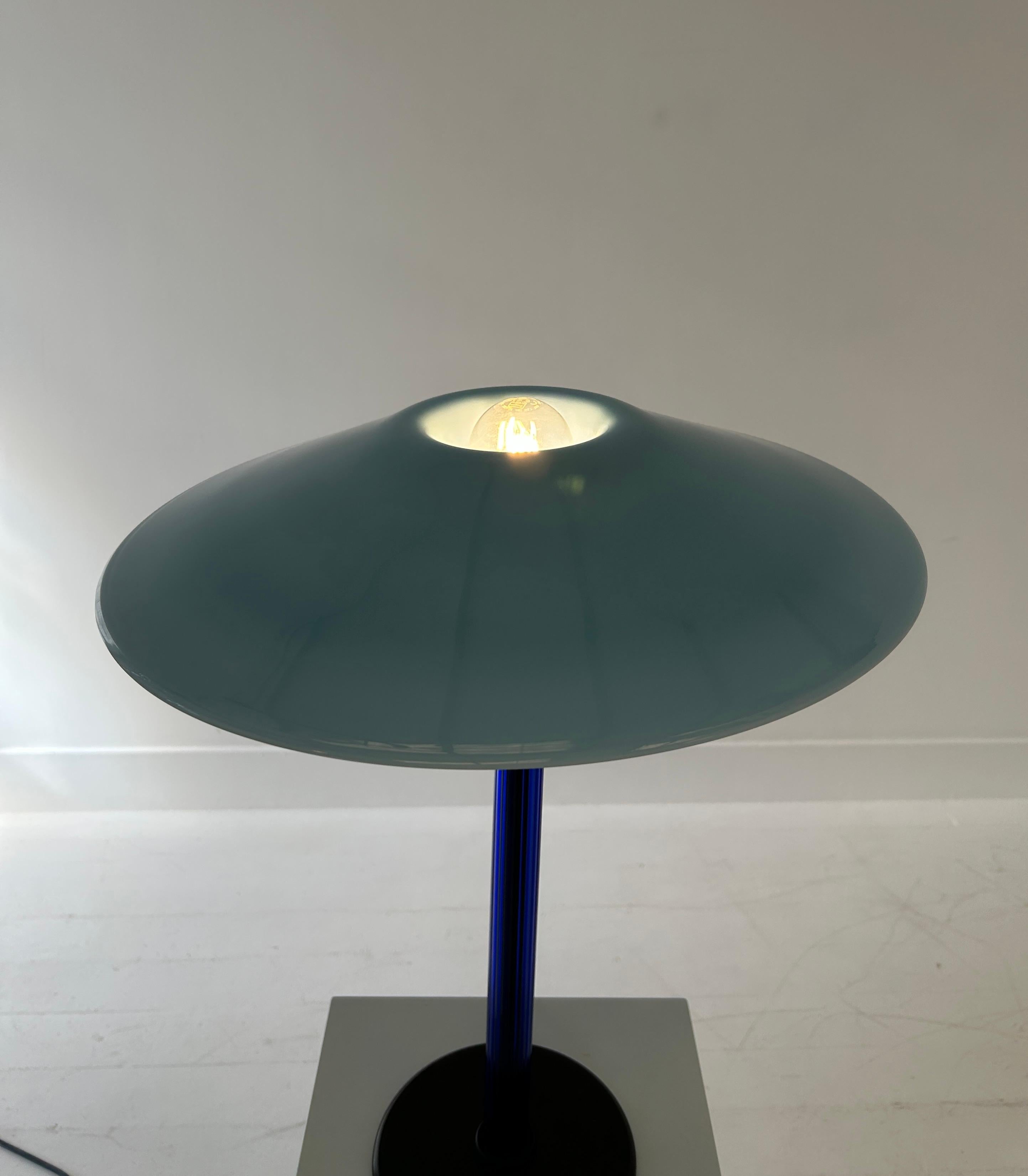 Cini Boeri Hand Blown Murano Glass Blue Table Lamp For Sale 2