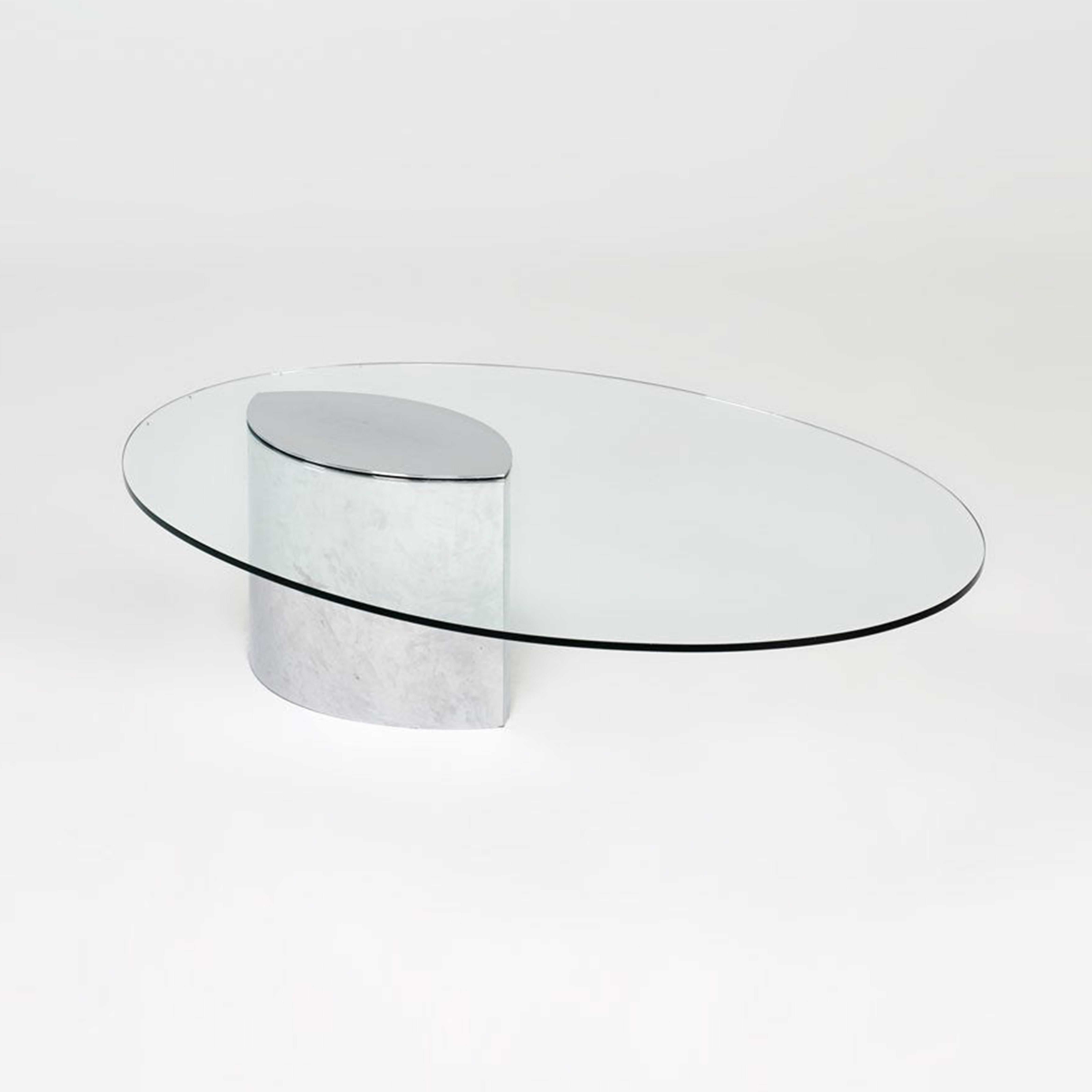 Cini Boeri Lunario cocktail coffee table produced in the 1970s and imported from Italy to UK in the 1980s. 
Chromed steel cantilever design, extremely heavy piece.
The glass has V.A.C. etched on it, couple of chips and some manufacturer marks,