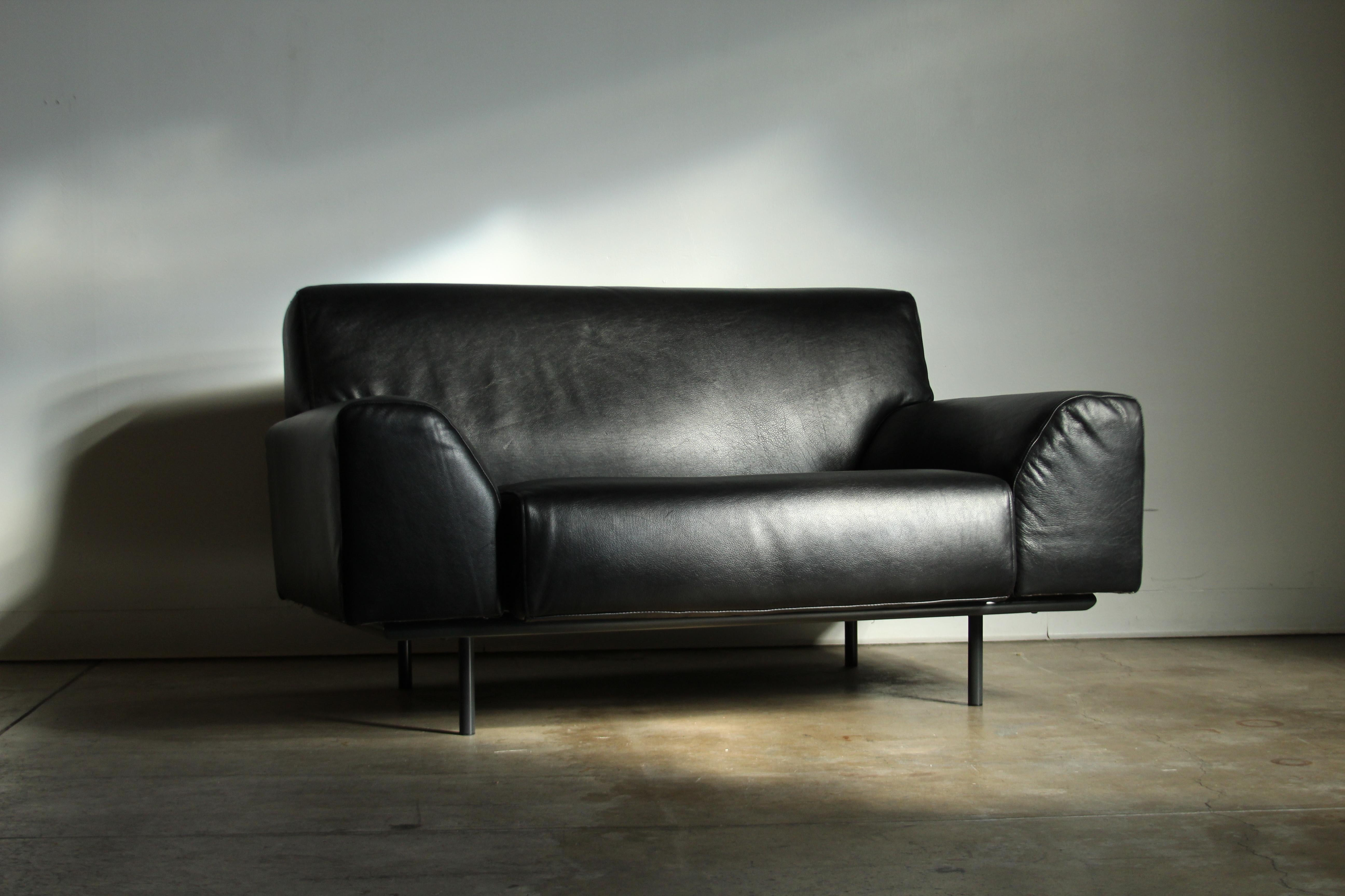 Sedia da salotto in pelle nera oversize di Cini Boeri per Knoll, anni 2000 In condizioni buone in vendita a Coronado, CA