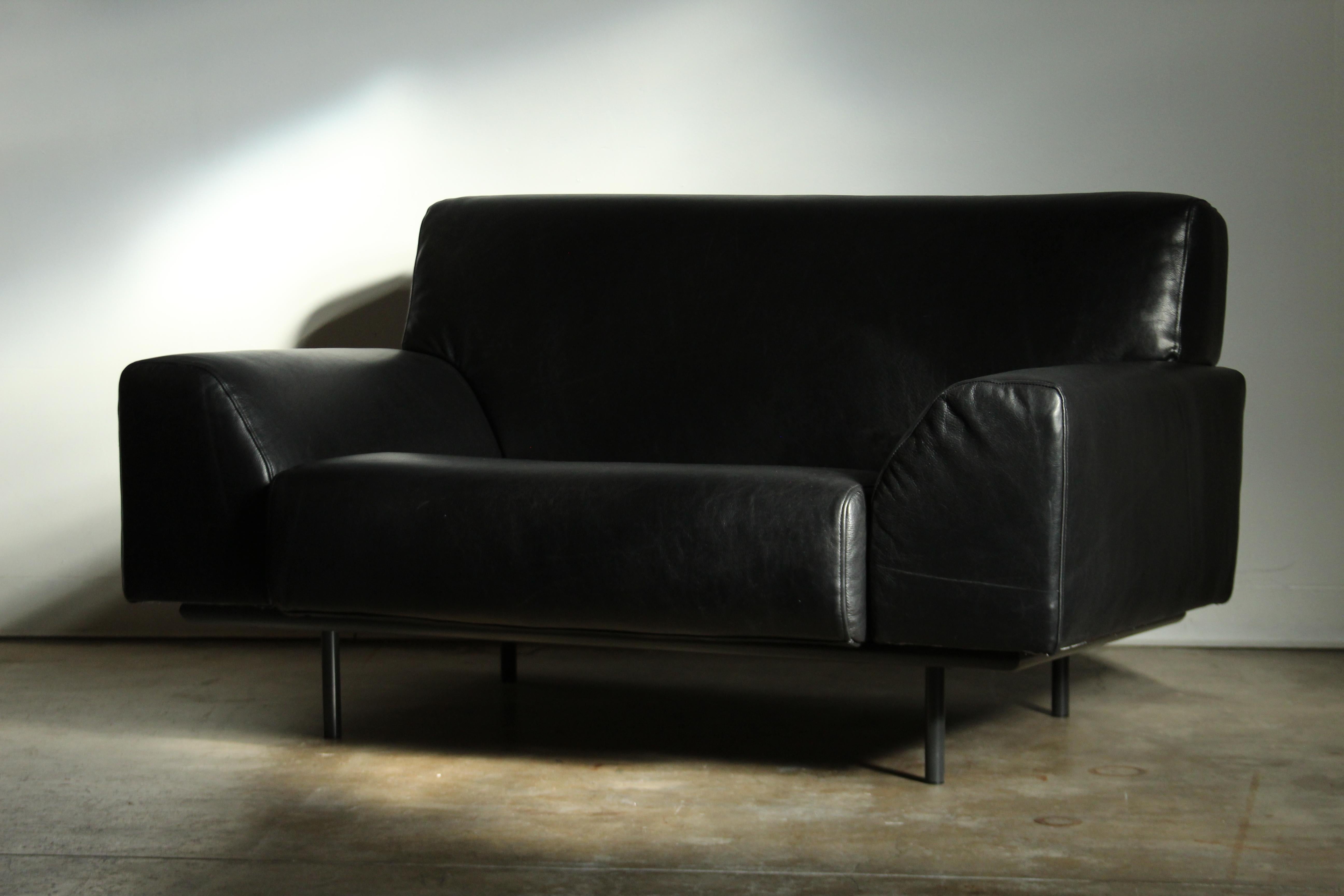 Acciaio Sedia da salotto in pelle nera oversize di Cini Boeri per Knoll, anni 2000 in vendita
