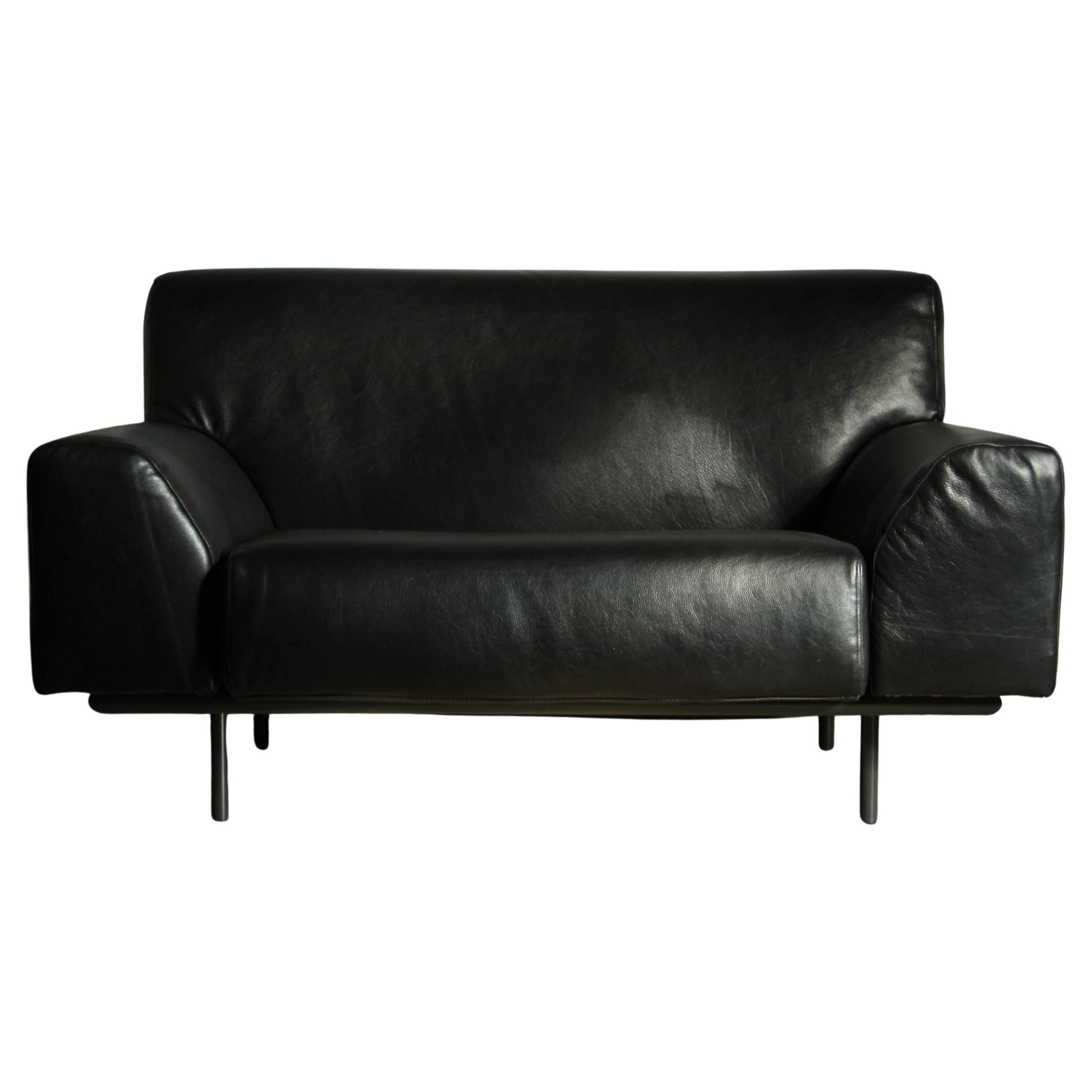Sedia da salotto in pelle nera oversize di Cini Boeri per Knoll, anni 2000