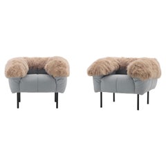 Cini Boeri Pair of 'Pecorelle' Armchairs with Fur Armrests for Arflex 1972