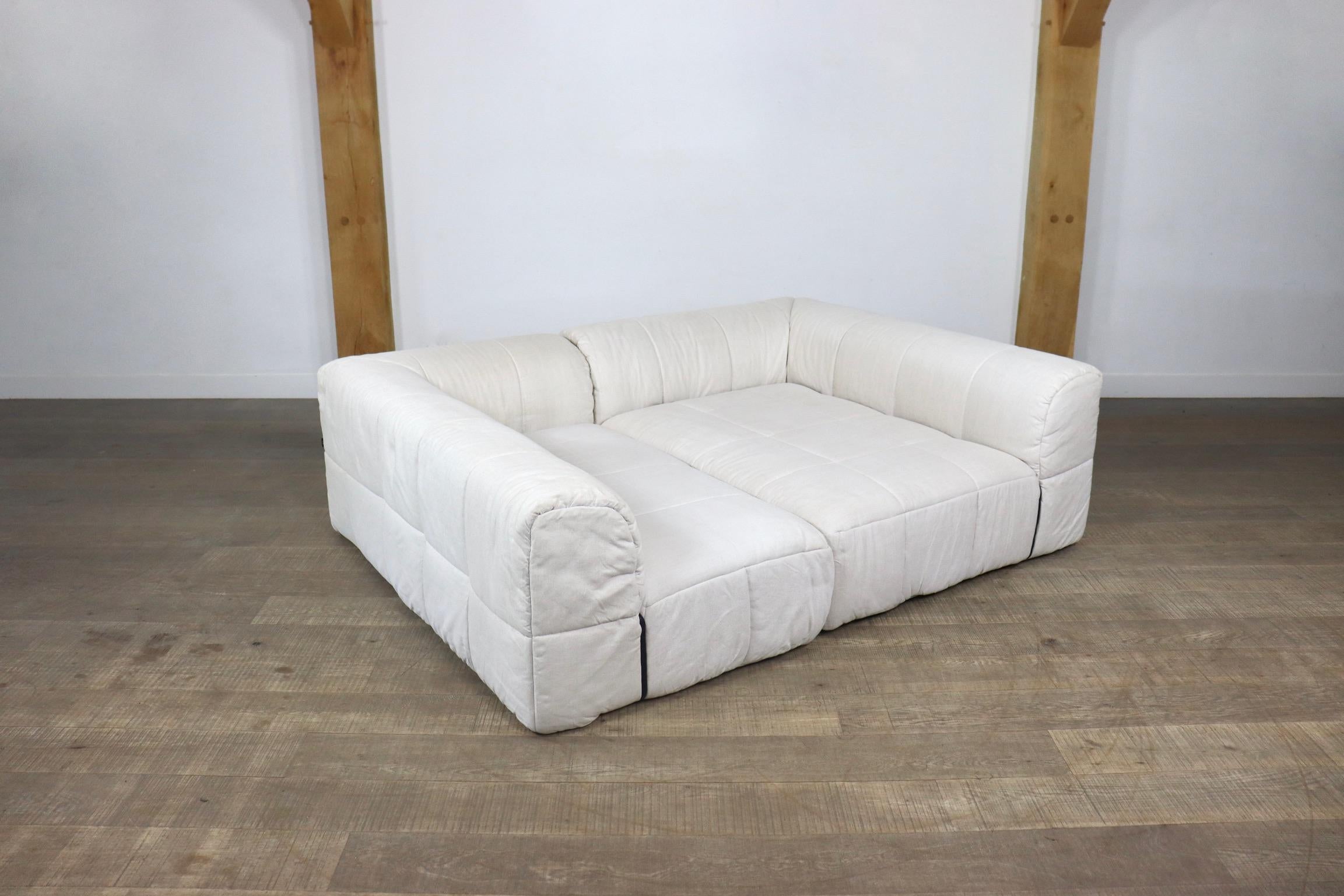 Cini Boeri Strips Sofa in White Linen for Arflex 7