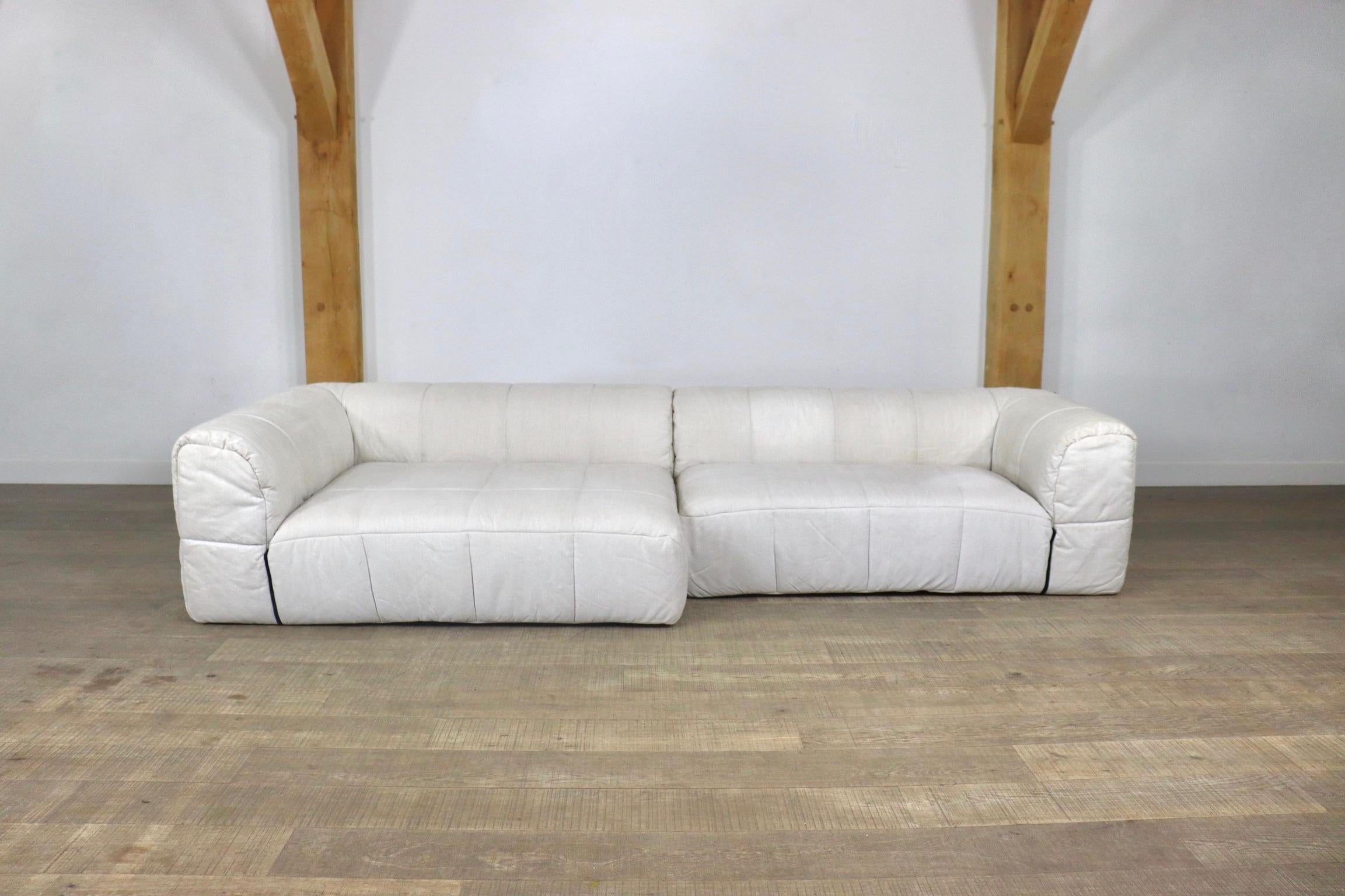 Cini Boeri Strips Sofa in White Linen for Arflex 9