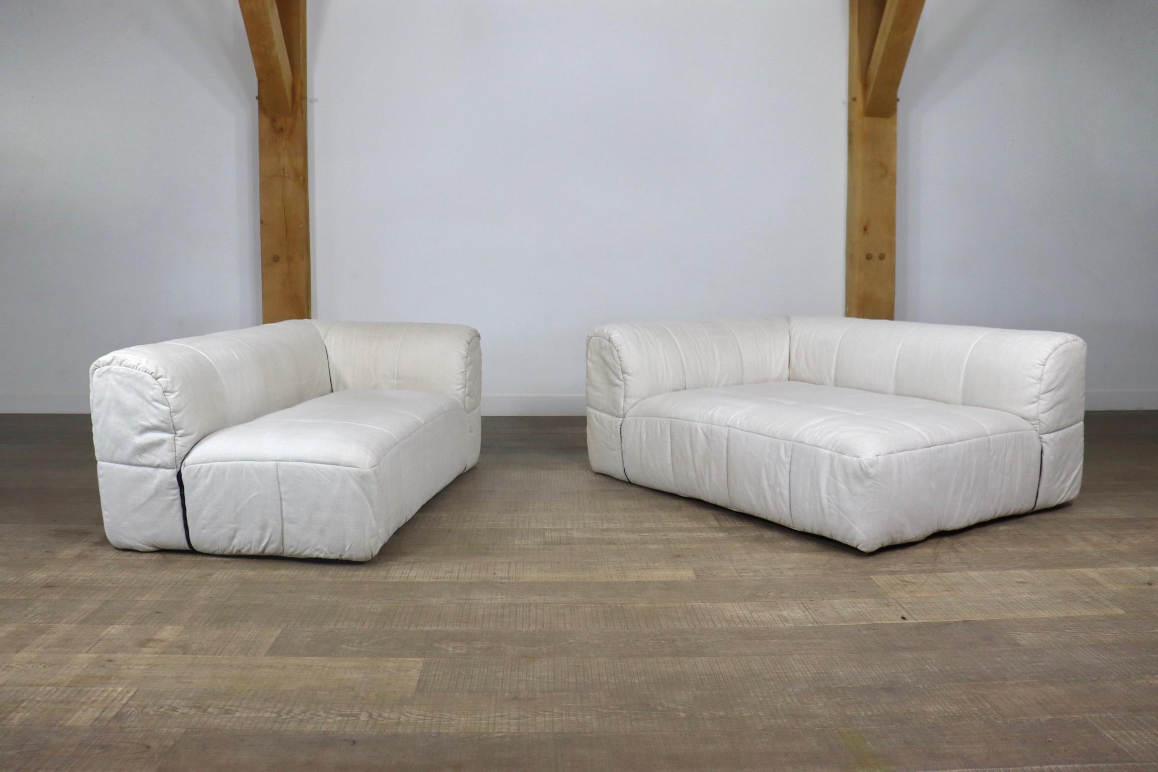Cini Boeri Strips Sofa in White Linen for Arflex 4