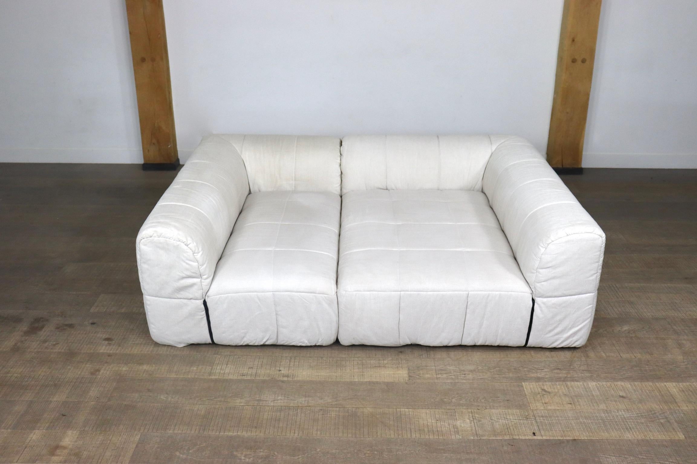 Cini Boeri Strips Sofa in White Linen for Arflex 5