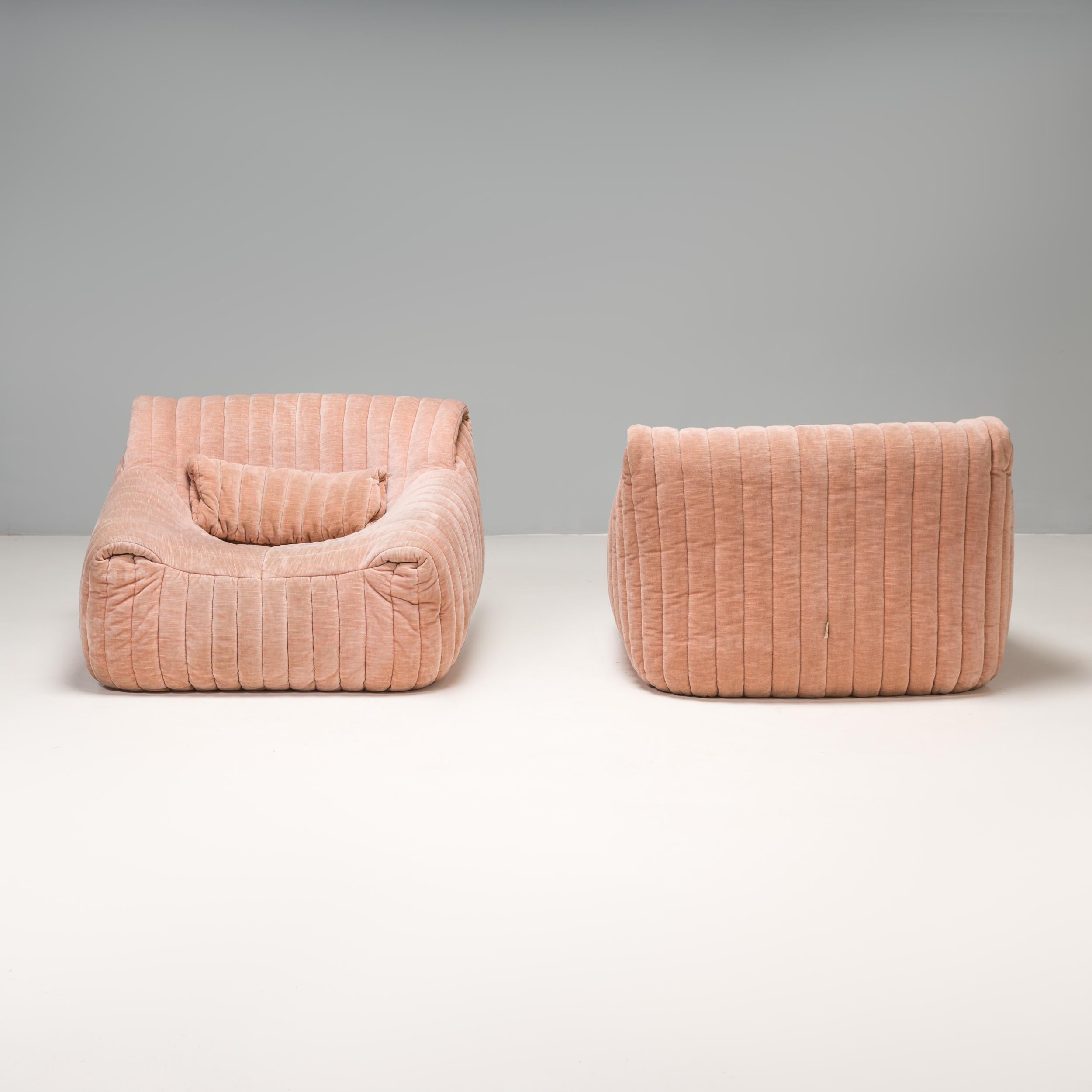 French Cinna Ligne Roset by Annie Hiéronimus Salmon Pink Sandra Armchairs , Set of 2