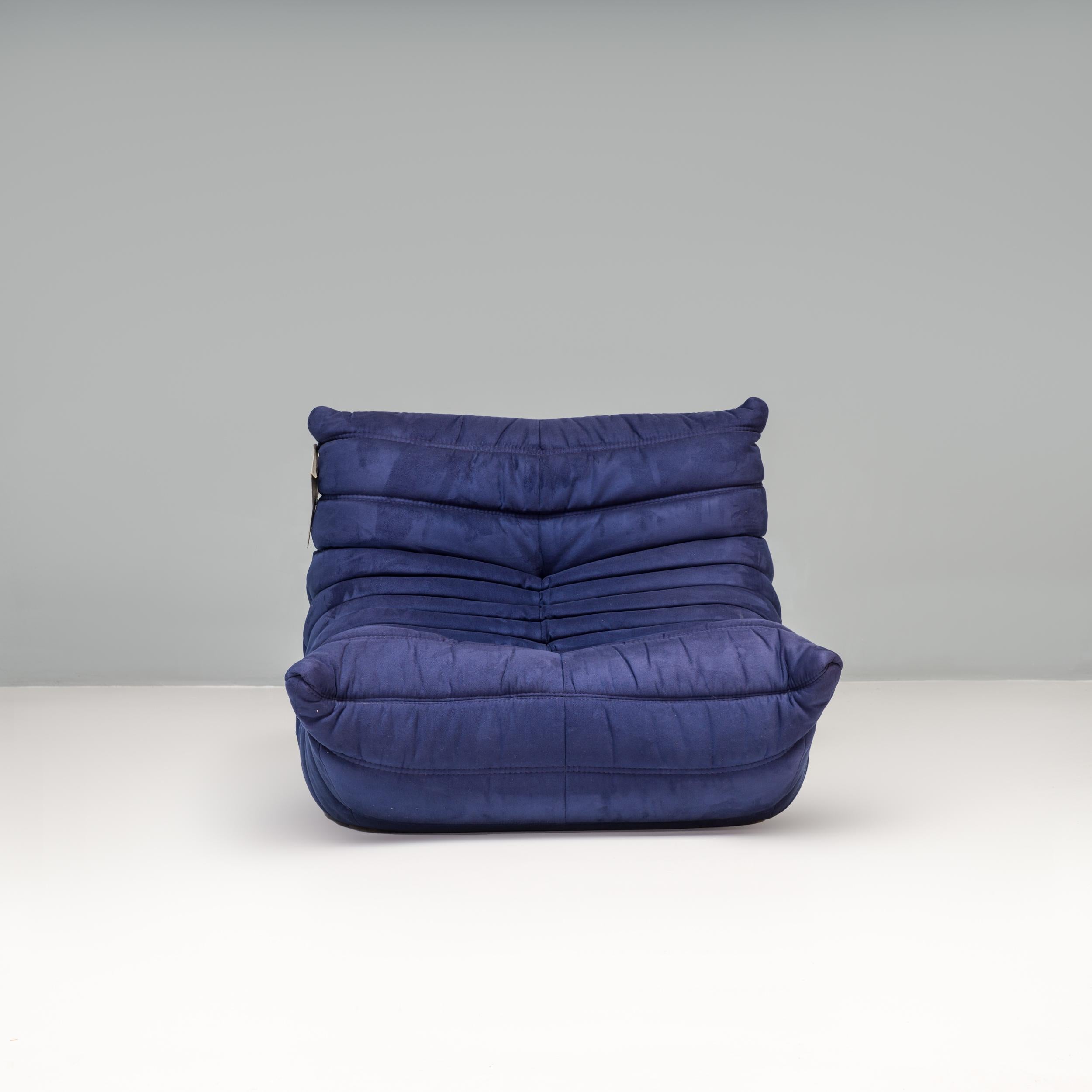 Cinna Ligne Roset by Michel Ducaroy Blue Togo Modular Sofa, Set of 3 In Good Condition For Sale In London, GB