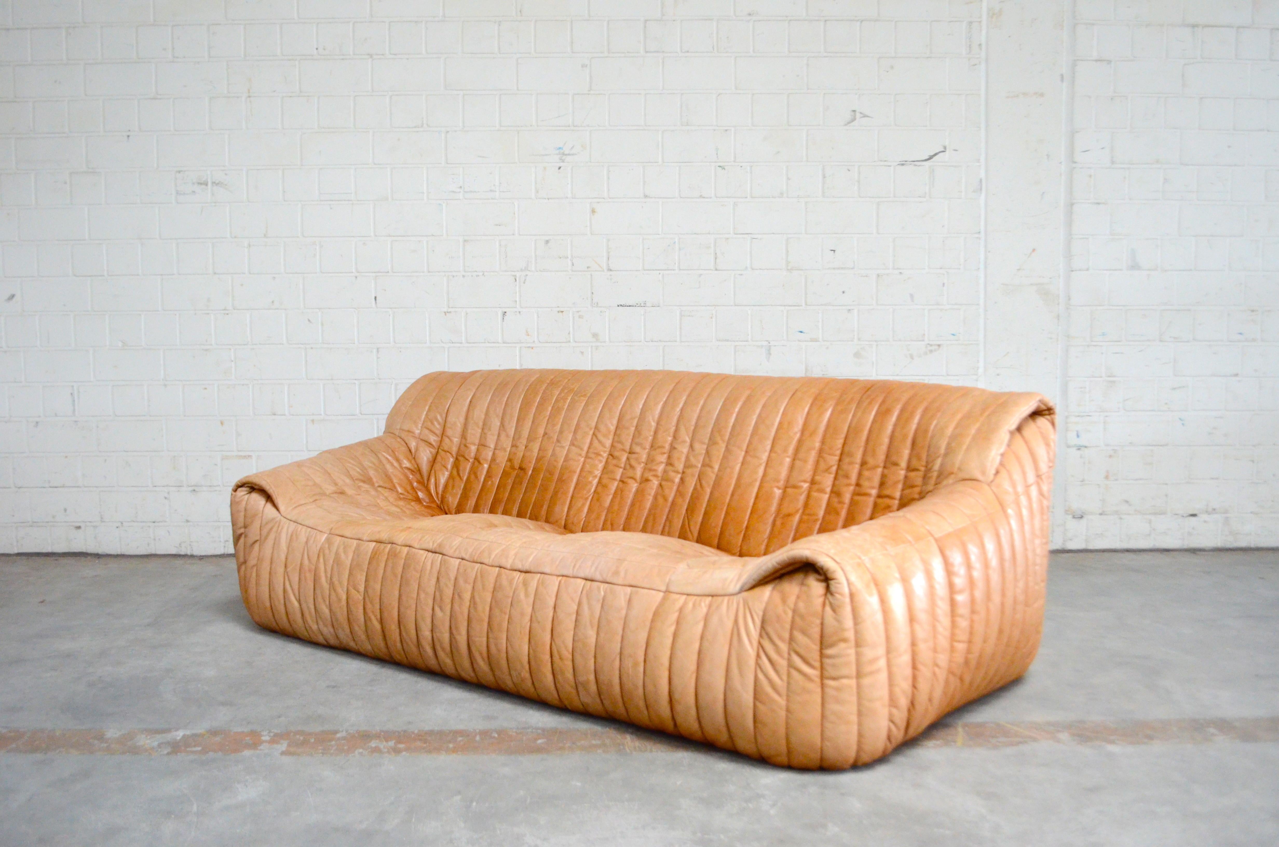 Upholstery Cinna / Ligne Roset Leather Sofa Sandra by Annie Hieronimus Natural Cognac