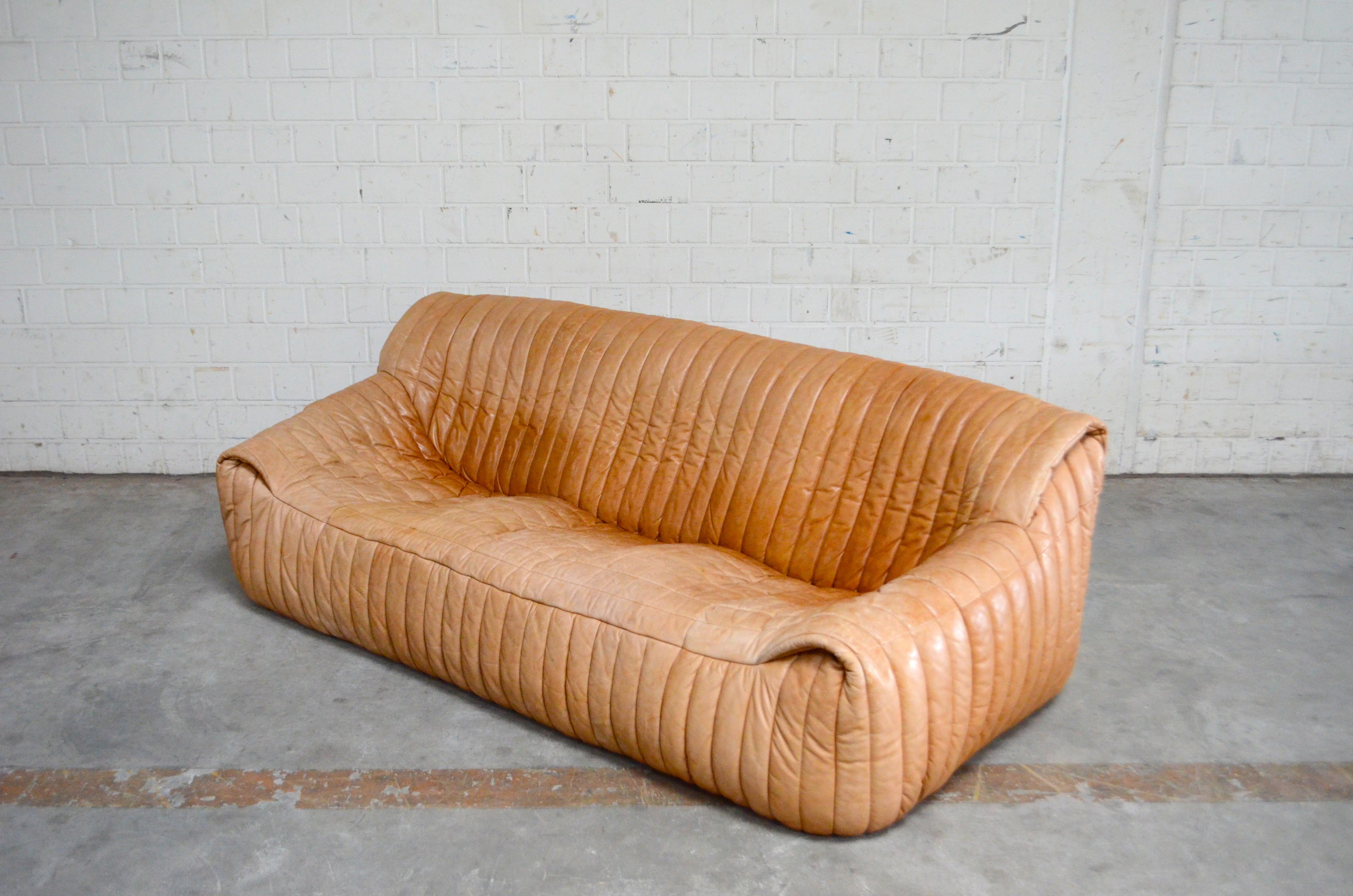 Cinna / Ligne Roset Leather Sofa Sandra by Annie Hieronimus Natural Cognac 1