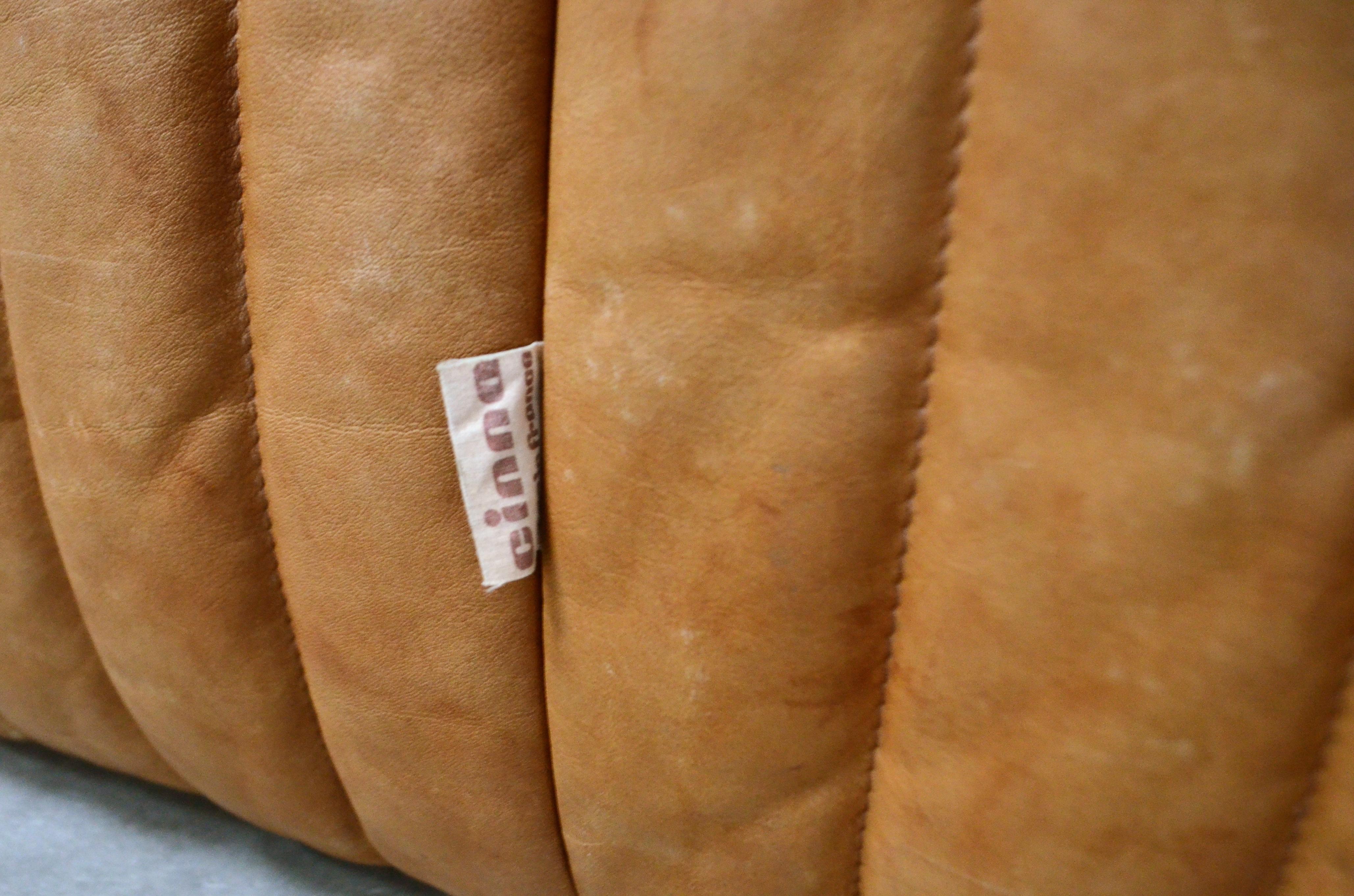 Cinna / Ligne Roset Leather Sofa Sandra by Annie Hieronimus Natural Cognac 5