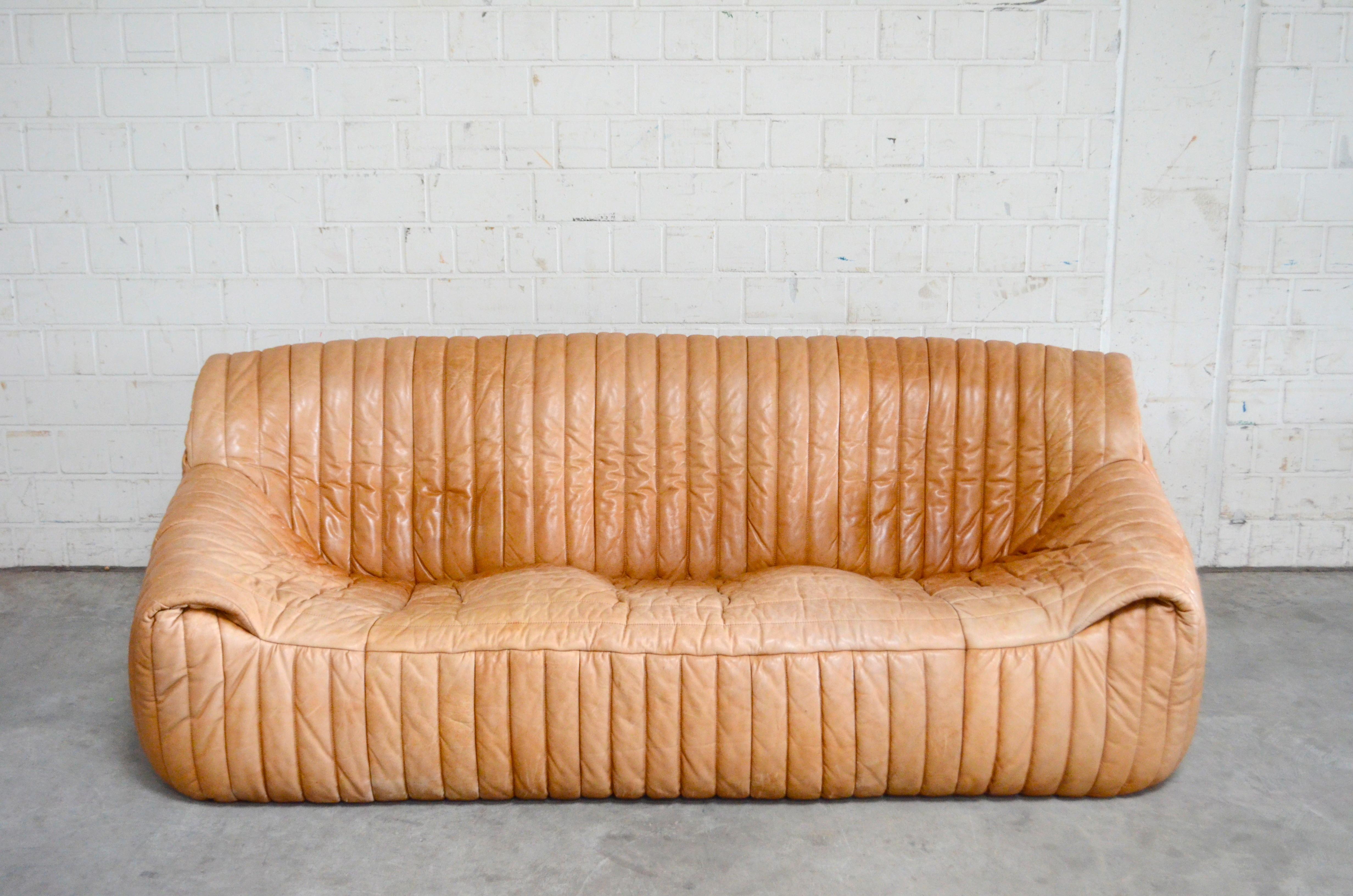 Cinna / Ligne Roset Leather Sofa Sandra by Annie Hieronimus Natural Cognac 9