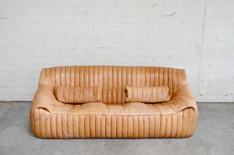 Organic Modern Cinna / Ligne Roset Leather Sofa Sandra by Annie Hieronimus Natural Cognac