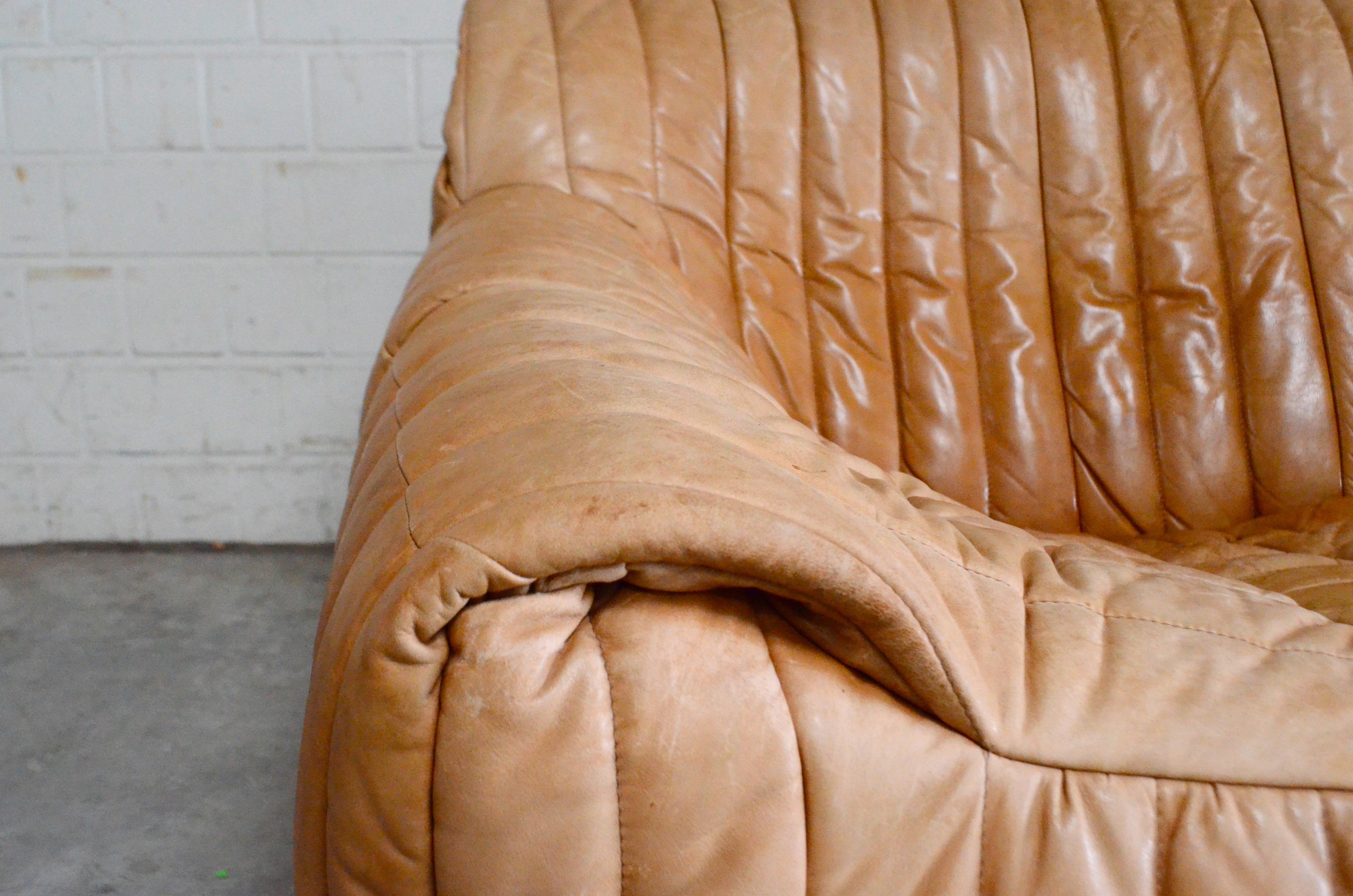 Organic Modern Cinna / Ligne Roset Leather Sofa Sandra by Annie Hieronimus Natural Cognac