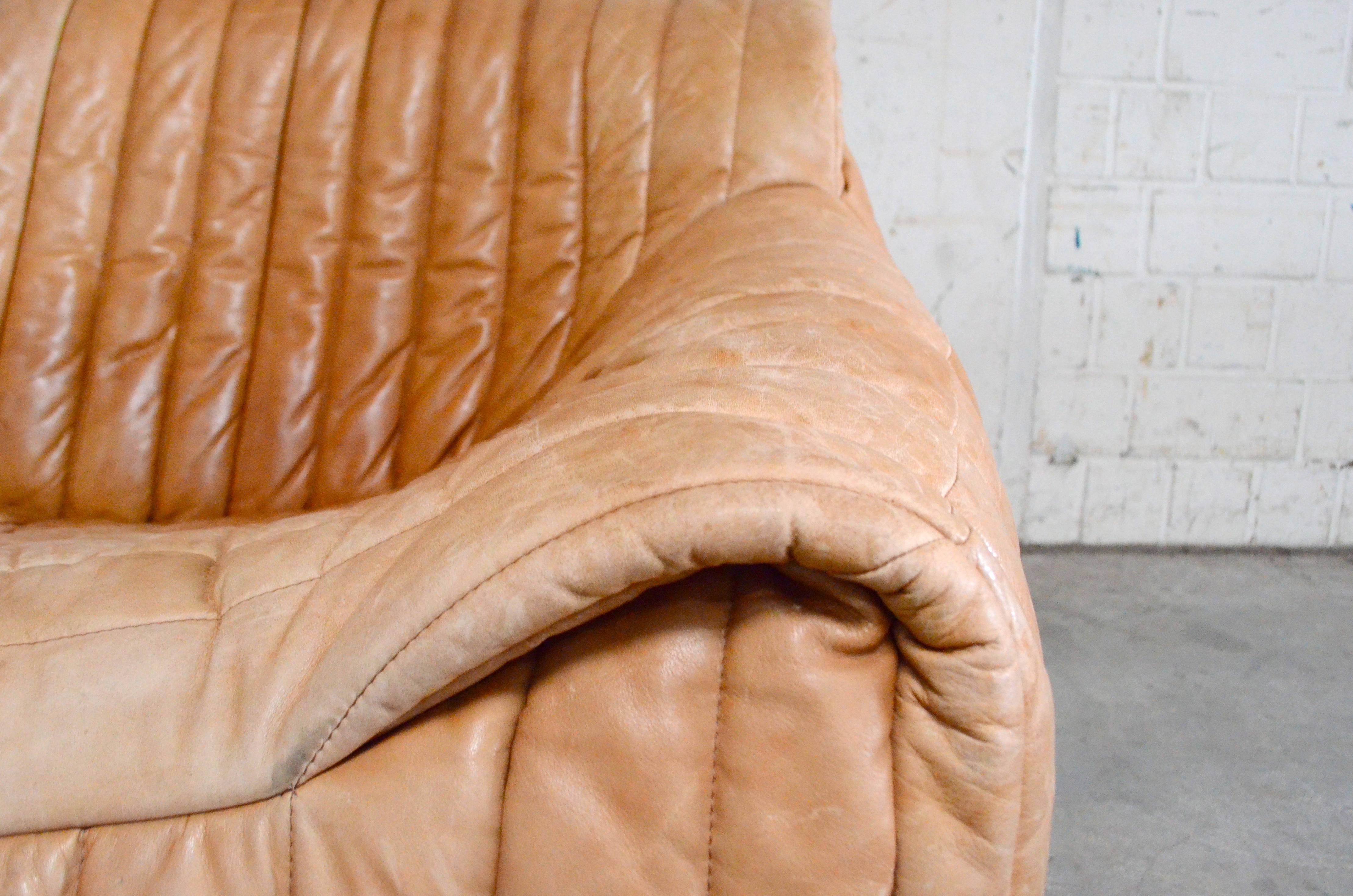 French Cinna / Ligne Roset Leather Sofa Sandra by Annie Hieronimus Natural Cognac