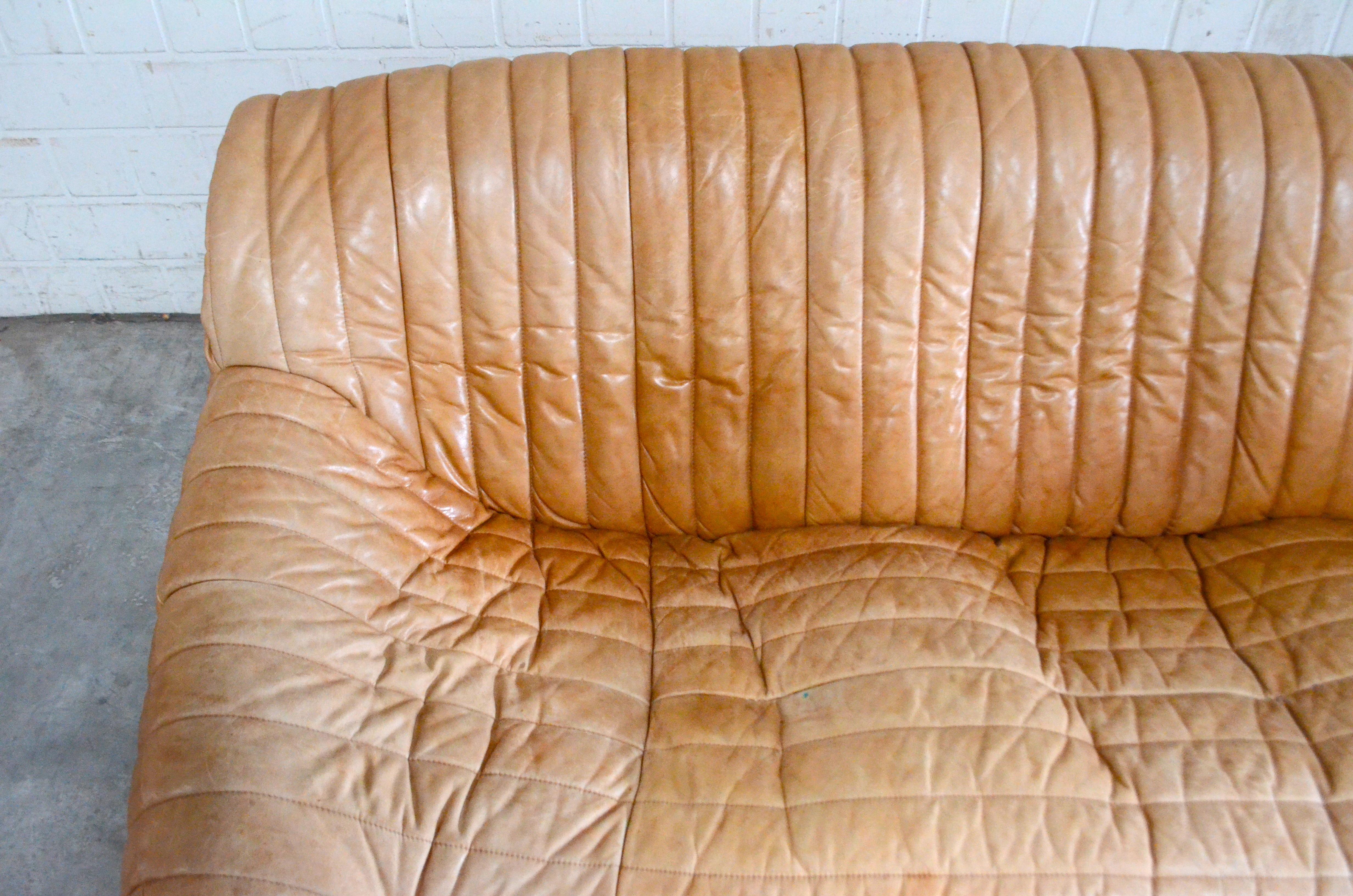 Late 20th Century Cinna / Ligne Roset Leather Sofa Sandra by Annie Hieronimus Natural Cognac