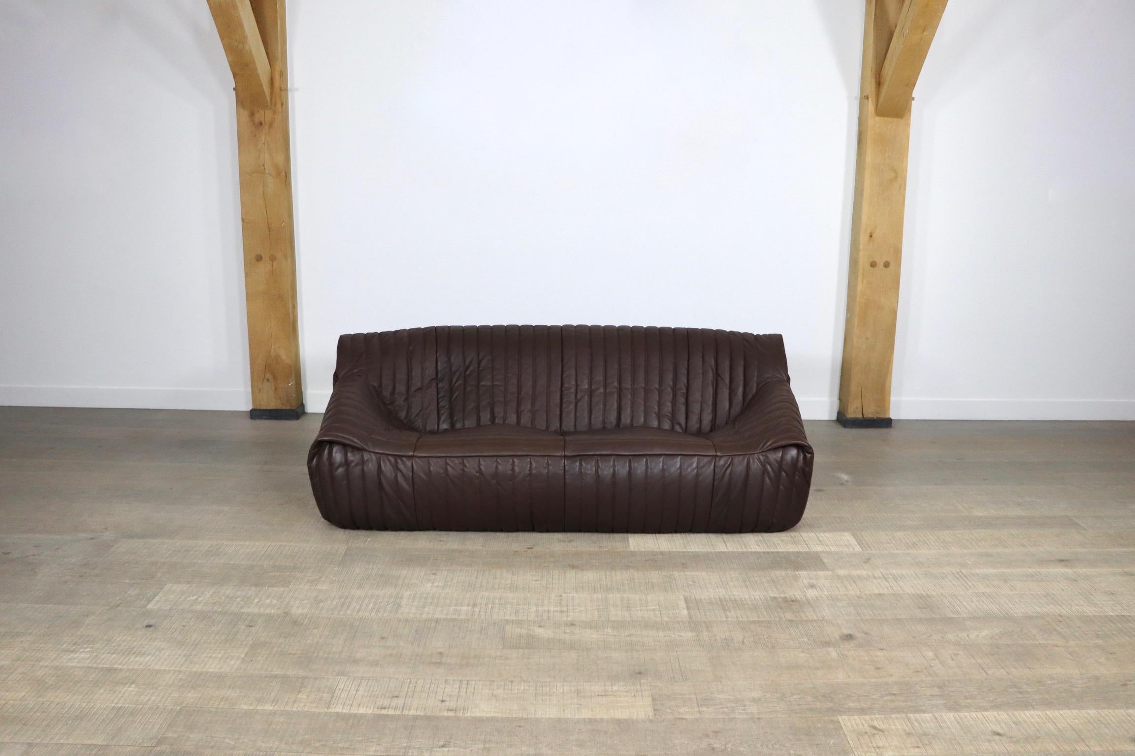 Cinna Sandra Sofa in Brown Leather by Annie Hieronimus, 1970s 9