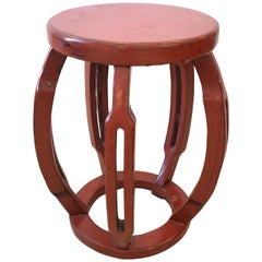 Cinnabar Red Chinese Carved Wood Garden Seat End Table Side or Drinks Table