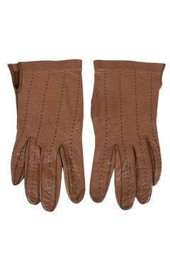 Cinnamon Brown Smooth Leather Gloves with Perforation Detailing, 1960s/1970s