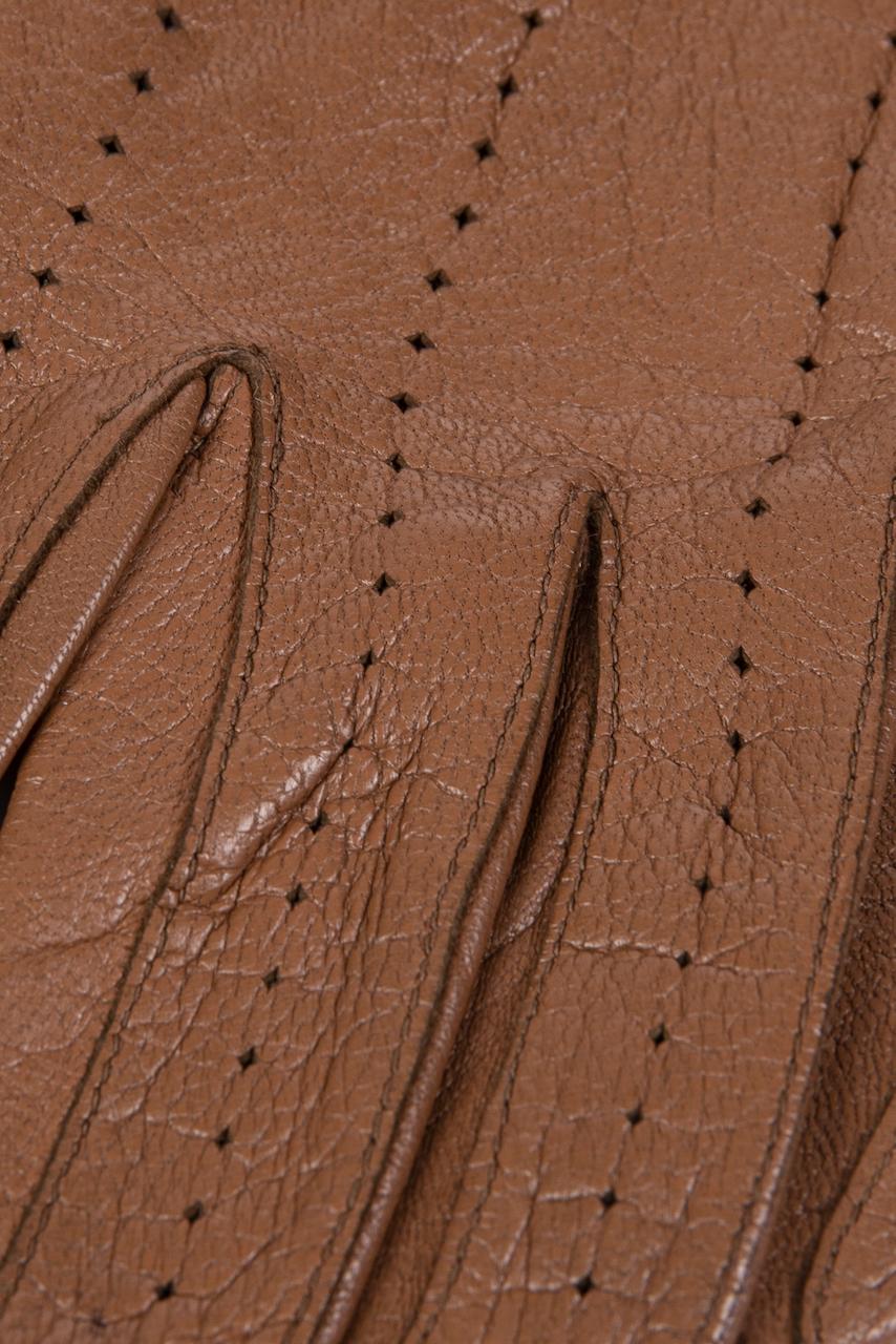 Cinnamon Brown Smooth Lederhandschuhe mit Perforation-Details, 1960er/1970er Jahre Damen im Angebot