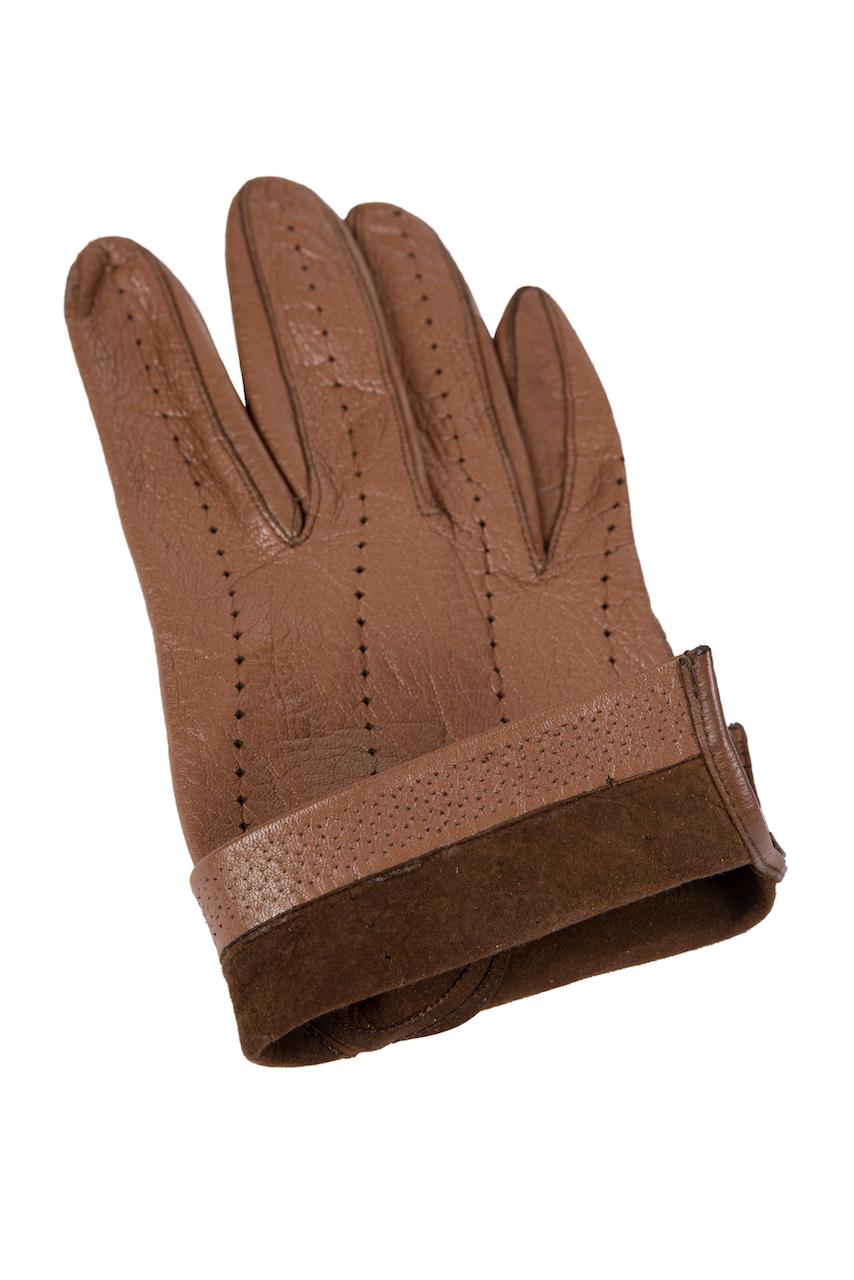 Cinnamon Brown Smooth Leather Gloves with Perforation Detailing, 1960s/1970s For Sale 3