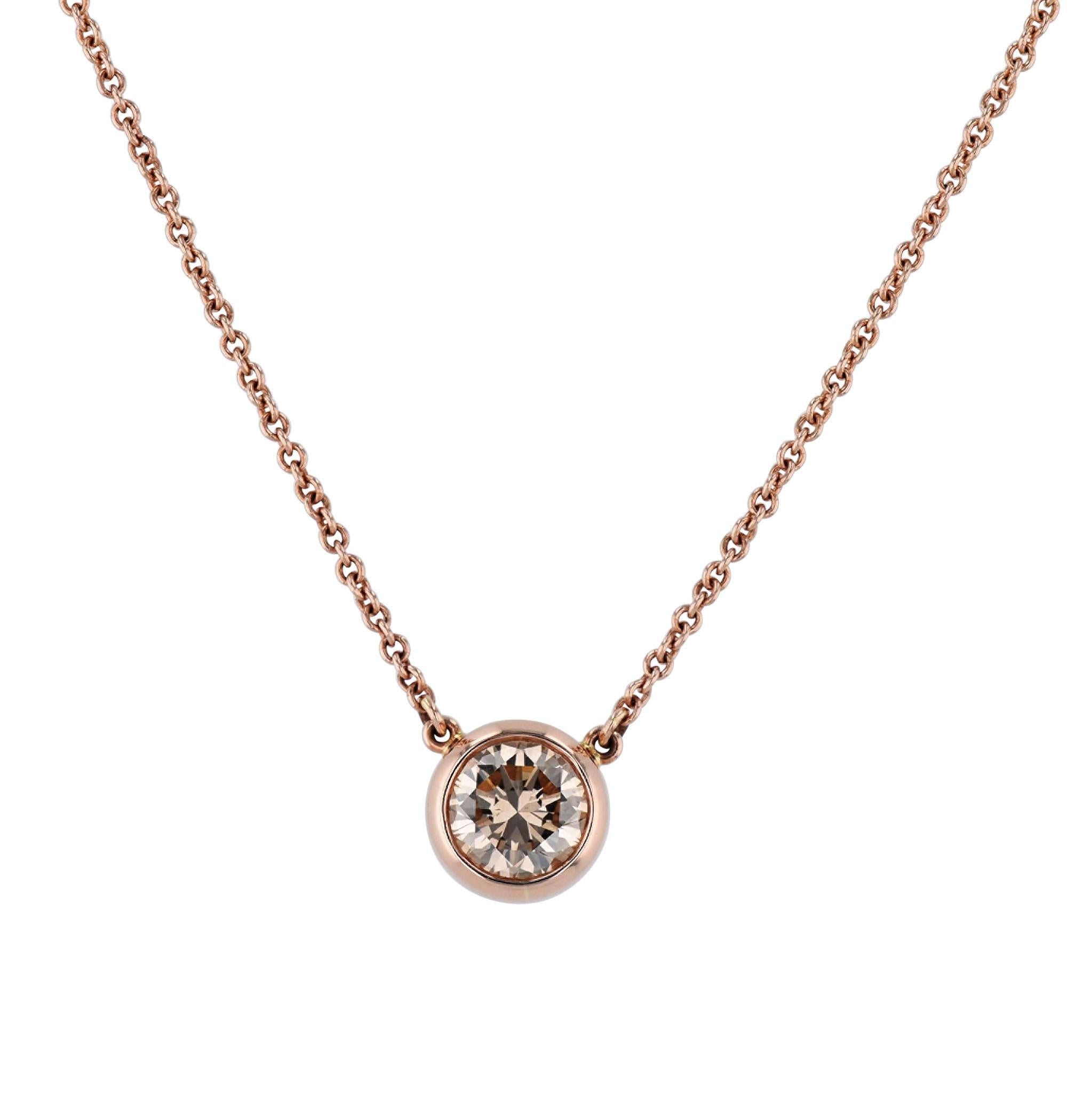 Modern Cinnamon Diamond Rose Gold Pendant Necklace Handmade For Sale