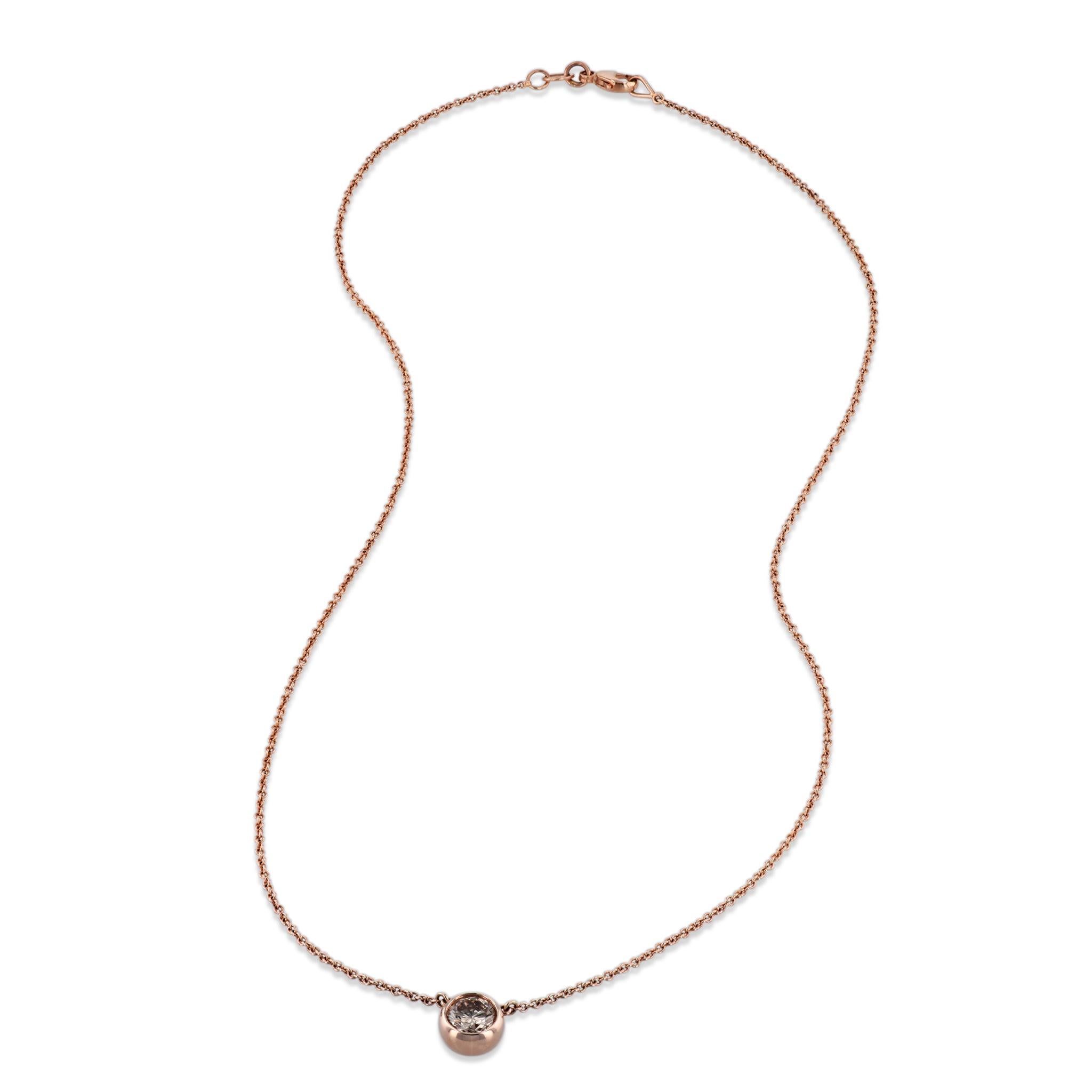 Round Cut Cinnamon Diamond Rose Gold Pendant Necklace Handmade For Sale