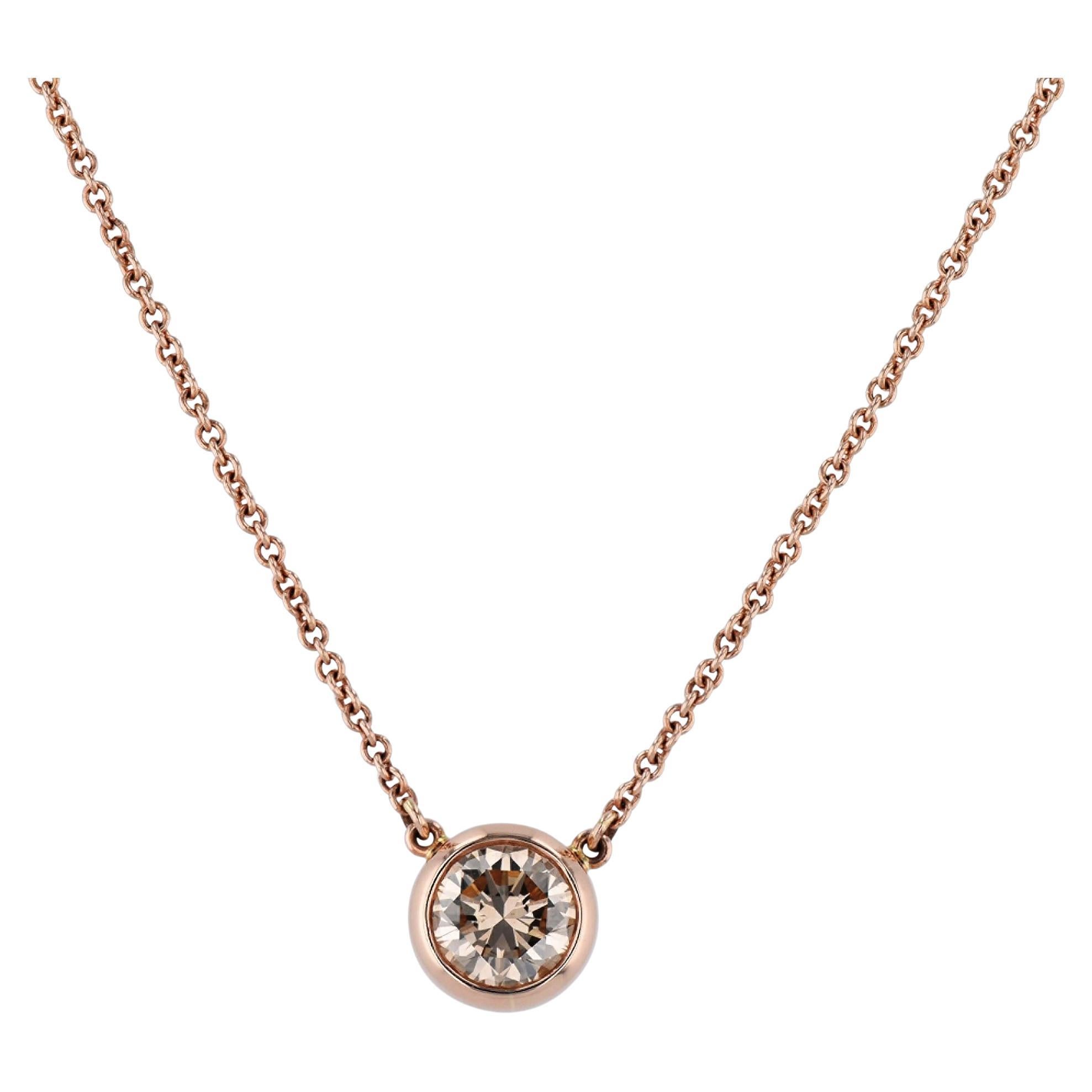 Cinnamon Diamond Rose Gold Pendant Necklace Handmade For Sale