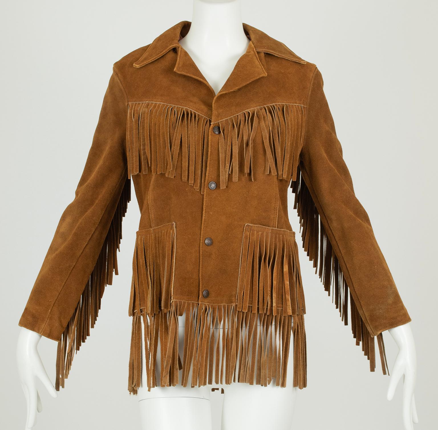 Chaqueta Easy Rider Western con flecos de ante color canela - Mujer S / Hombre XXS, 1960 Marrón en venta