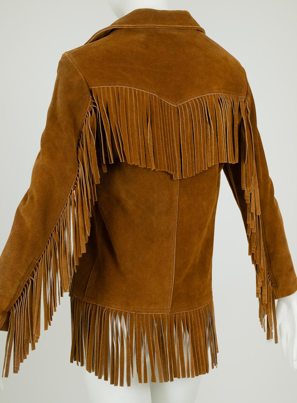 Chaqueta Easy Rider Western con flecos de ante color canela - Mujer S / Hombre XXS, 1960 en Bueno estado para la venta en Tucson, AZ