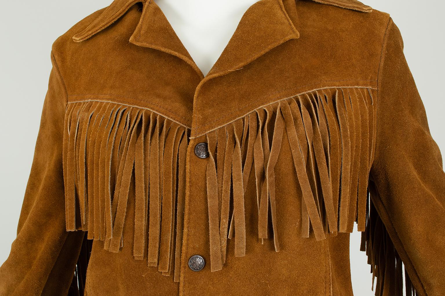 Femenino o masculino Chaqueta Easy Rider Western con flecos de ante color canela - Mujer S / Hombre XXS, 1960 en venta