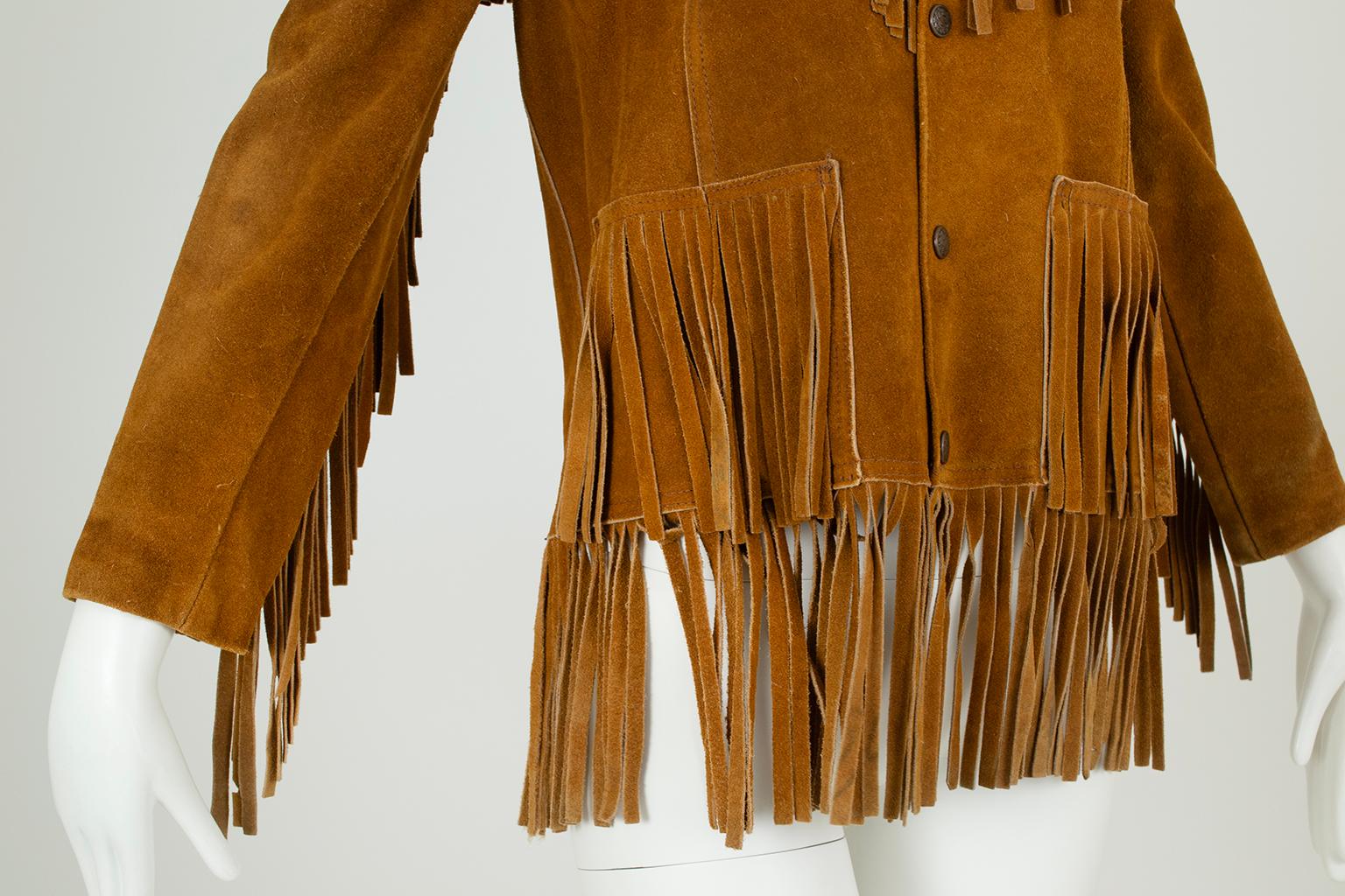 Chaqueta Easy Rider Western con flecos de ante color canela - Mujer S / Hombre XXS, 1960 en venta 3