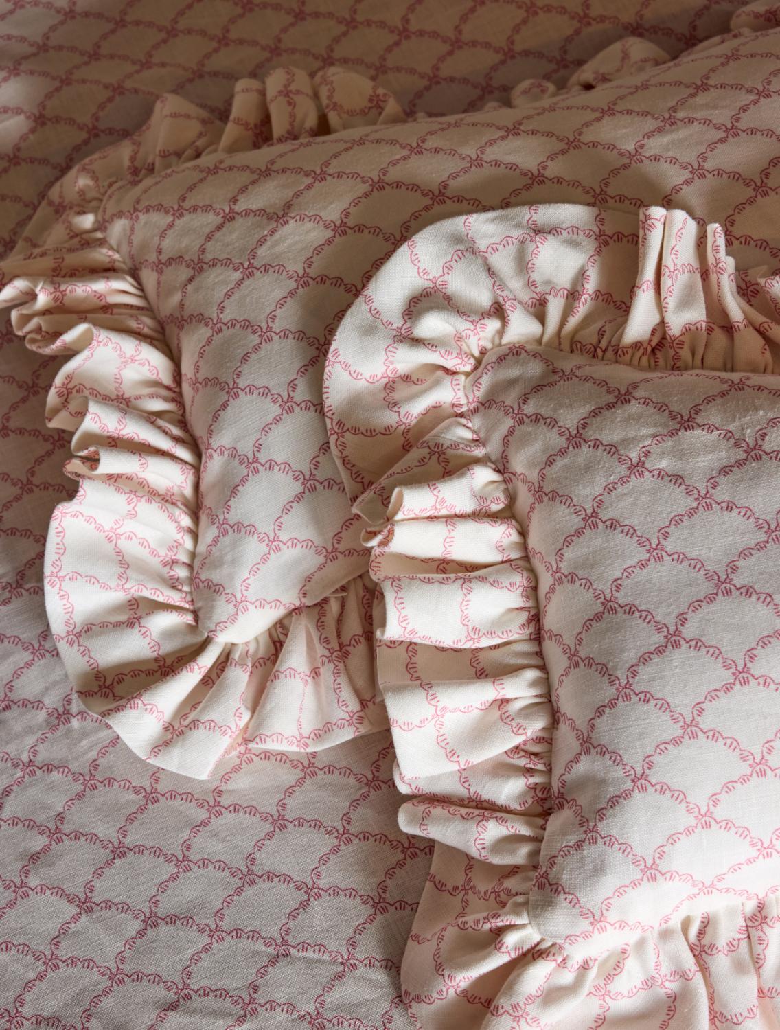 CINNY Linen Frilly Cushion with Ruffled Edge in Arthur Stripe Print For Sale 4