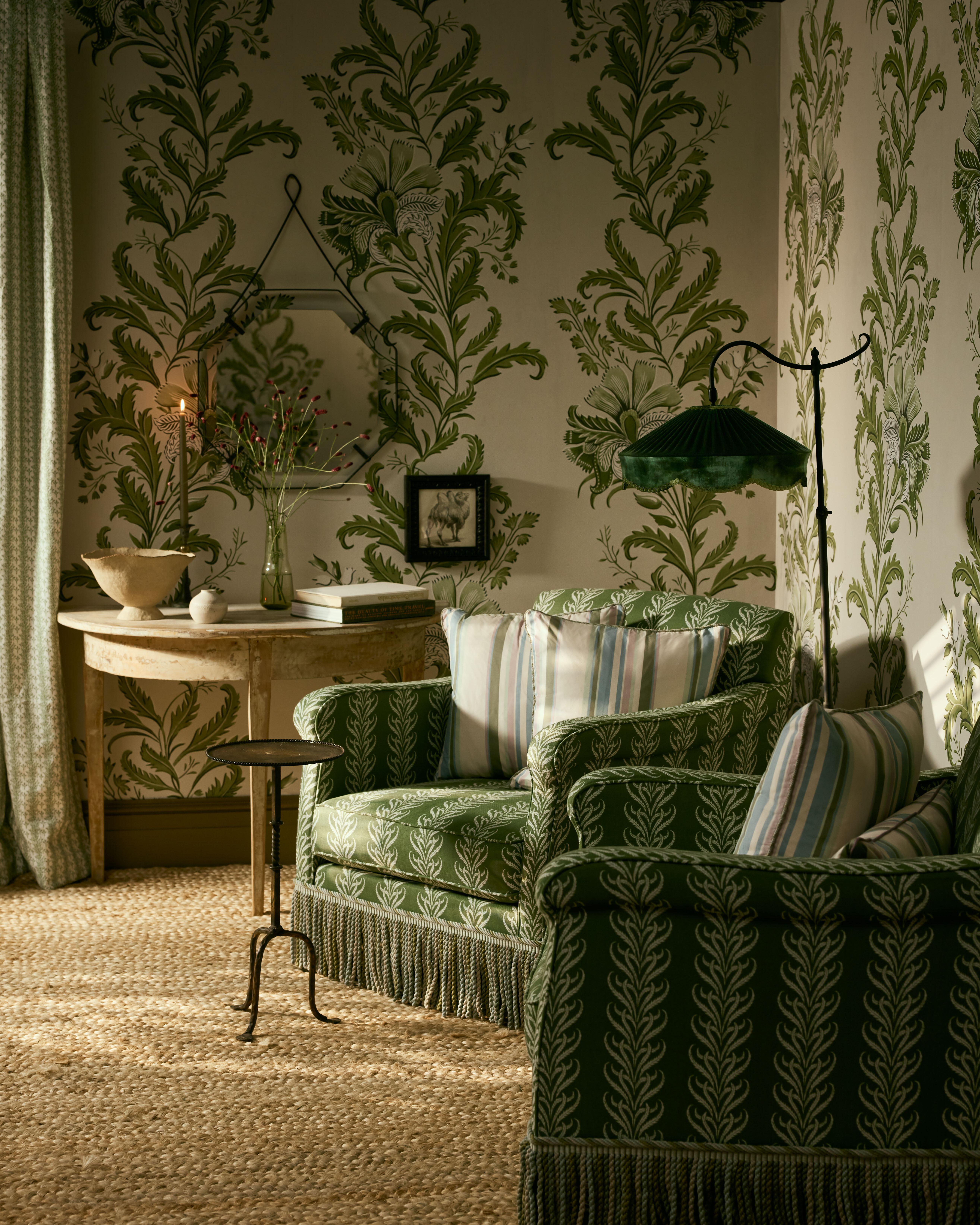 CINNY Armchair

The CINNY Armchair, upholstered in Lorcan Reverse fabric in Banana Palm, beautifully crafted and designed for style and comfort. Hand sourced and upholstered in Cinny’s signature specification, with a fully upholstered self-piped