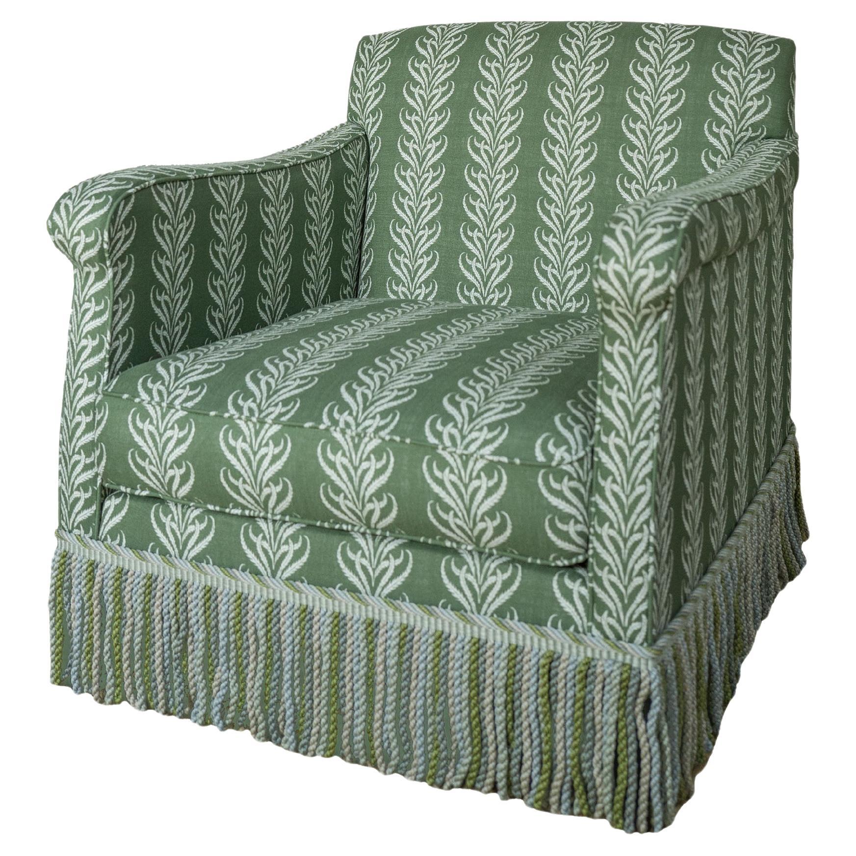 CINNY Reupholstered Armchair in Leafy Stripe Lorcan Reverse Banana Palm For Sale