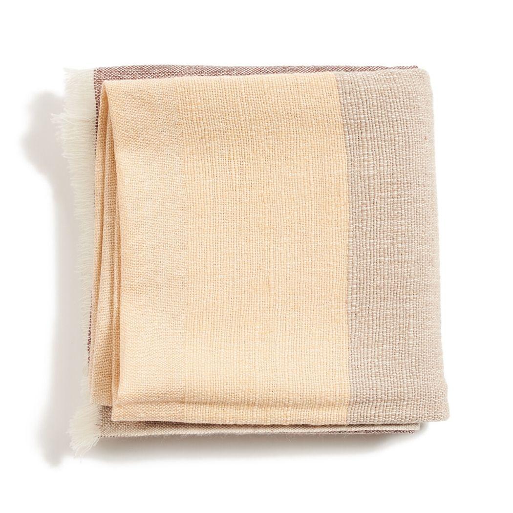 Modern Cino Merino Handloom Throw / Blanket In Neutral Shades of Cream & Brown For Sale