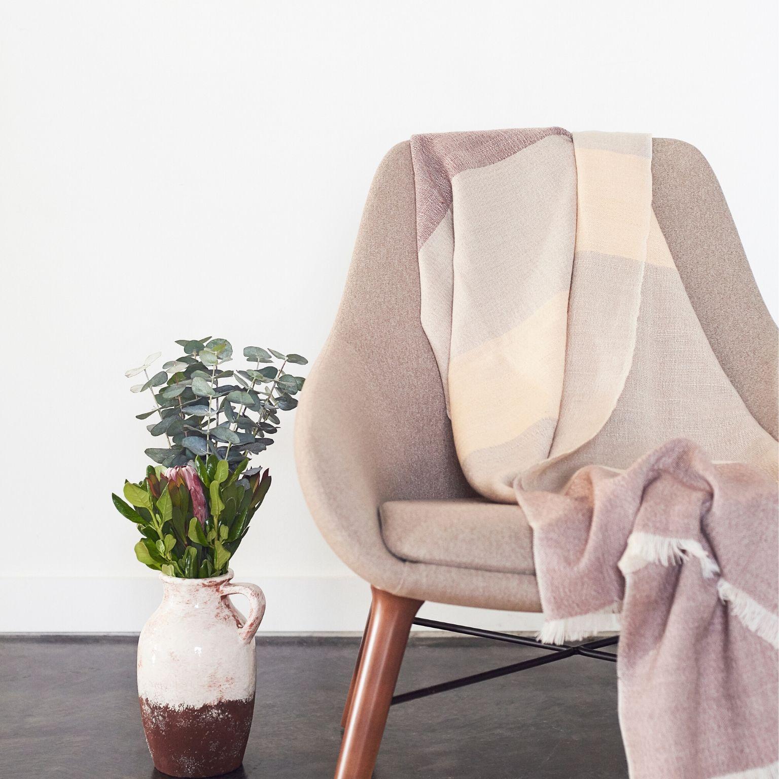 Hand-Woven Cino Merino Handloom Throw / Blanket In Neutral Shades of Cream & Brown